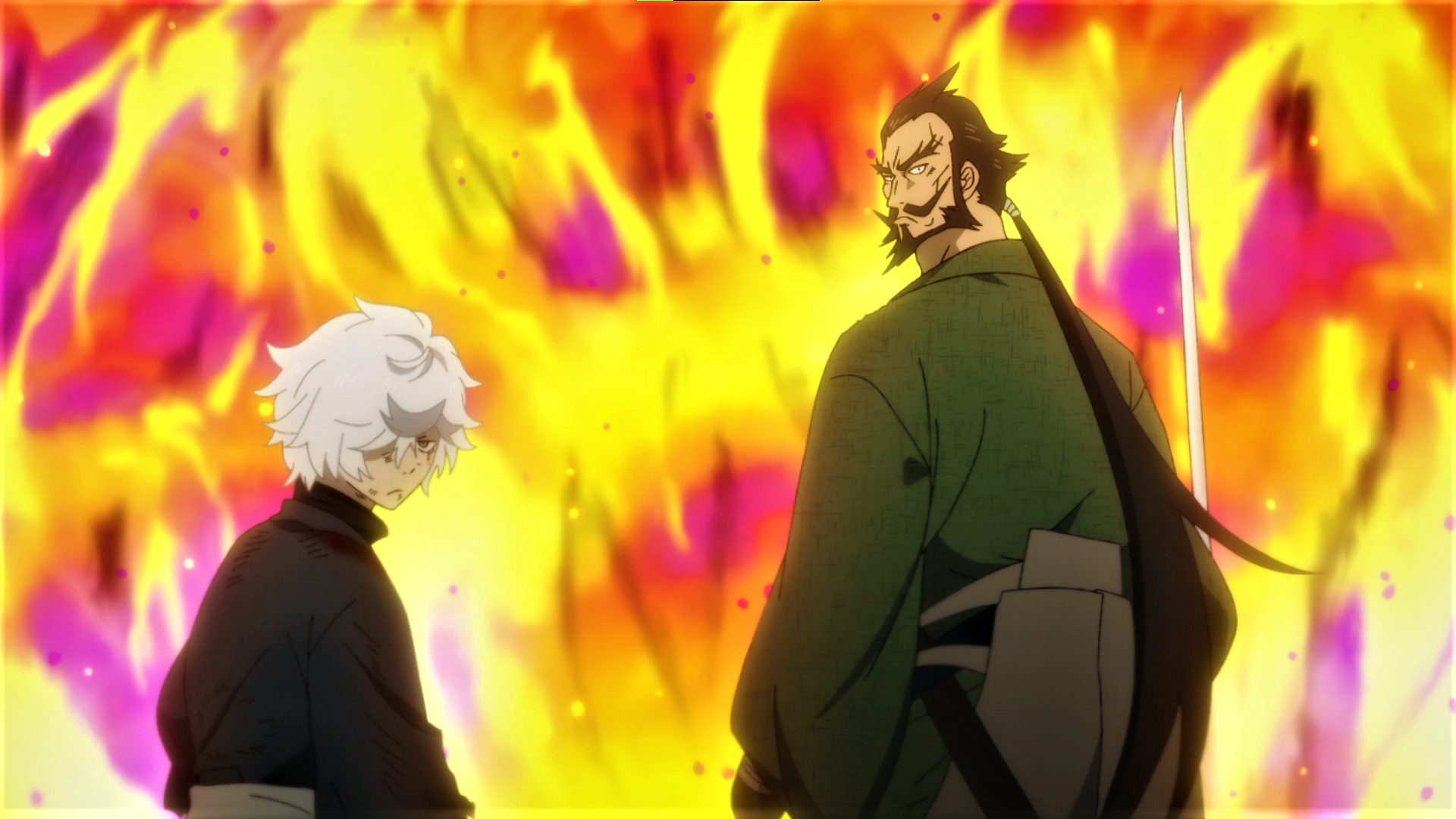 Hells Paradise Jigokuraku Gabimaru Kimono Fire Beard White Hair Sword Katana Annoyed Ponytail Anime  1920x1080