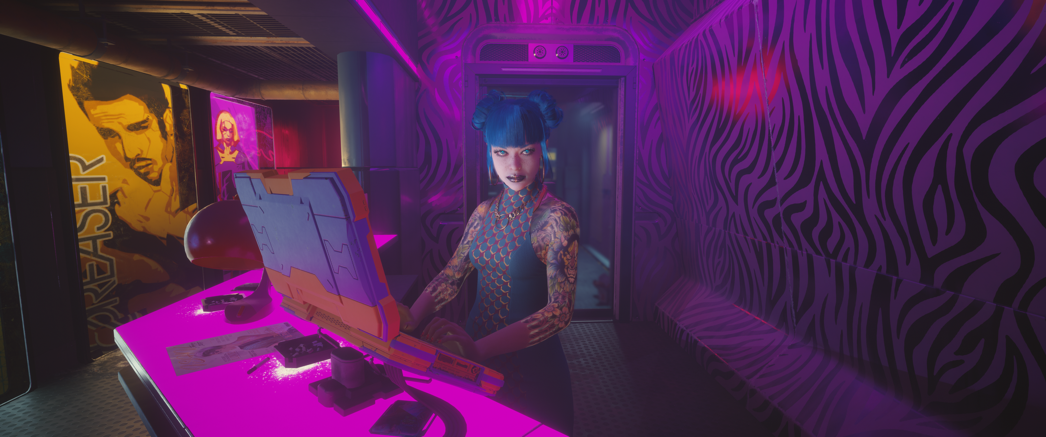 Game Photography Earring CD Projekt RED Tattoo Hoop Earrings Short Hair Cyberpunk 2077 Juicy Lips Vi 3440x1440