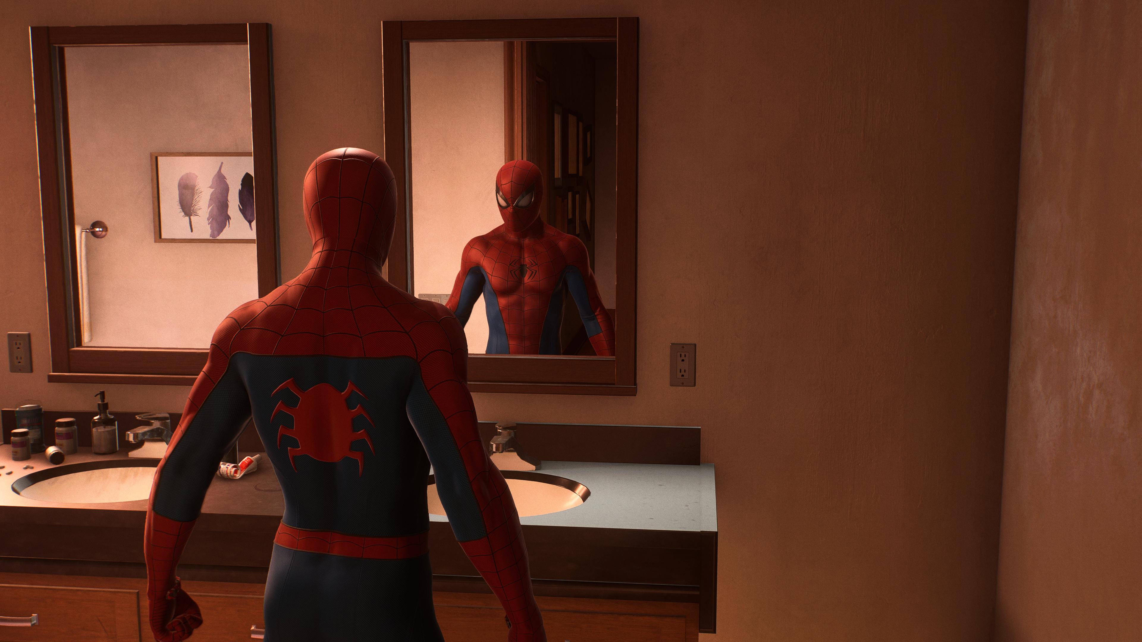 Marvels Spider Man 2 Spider Man 2 Spider Man Marvel Comics Superhero Mirror Reflection Indoors Stand 3840x2160