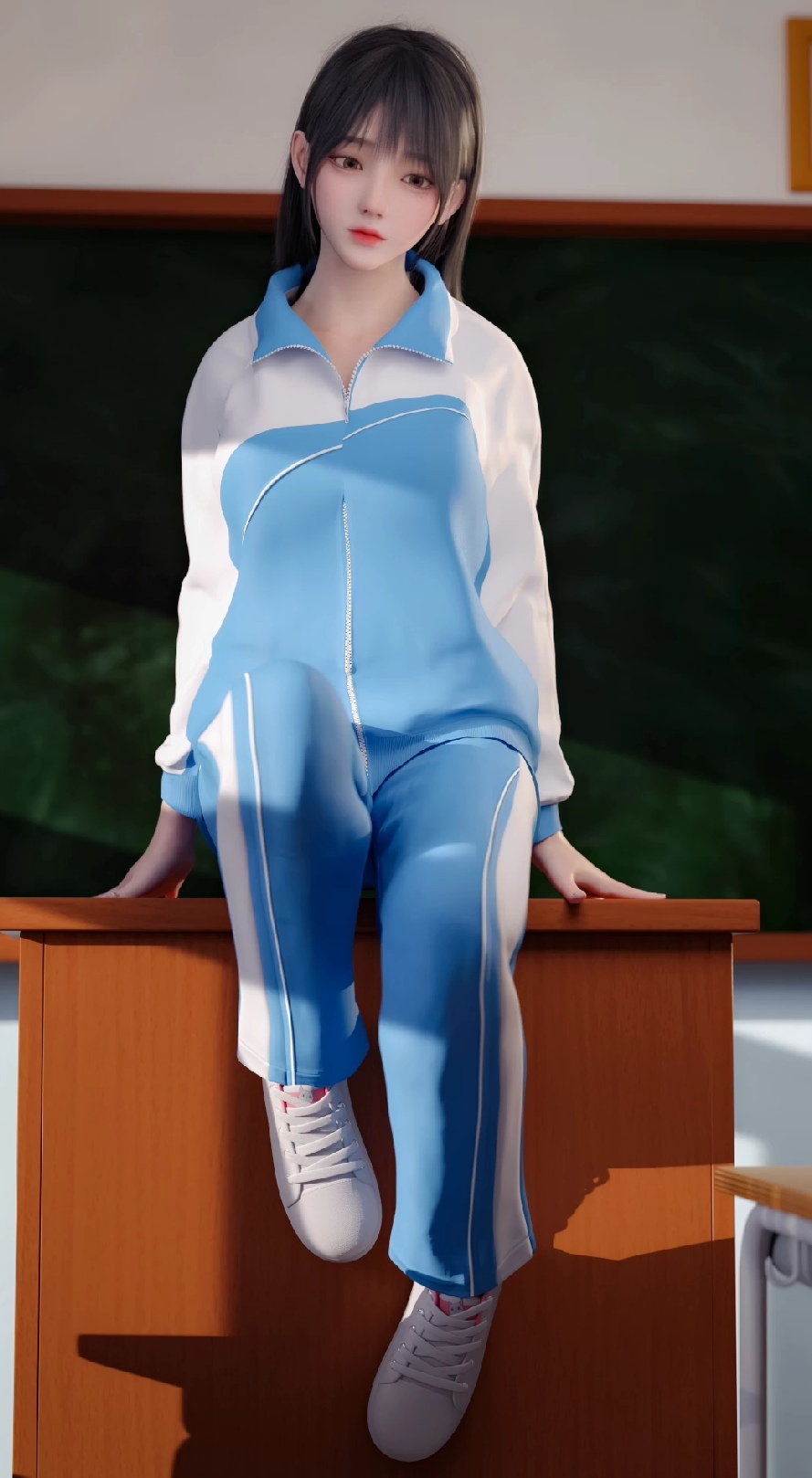 Asian Women White Shoes Brunette Long Hair Women Indoors Looking Away 3D CGi Fantasy Girl 889x1618