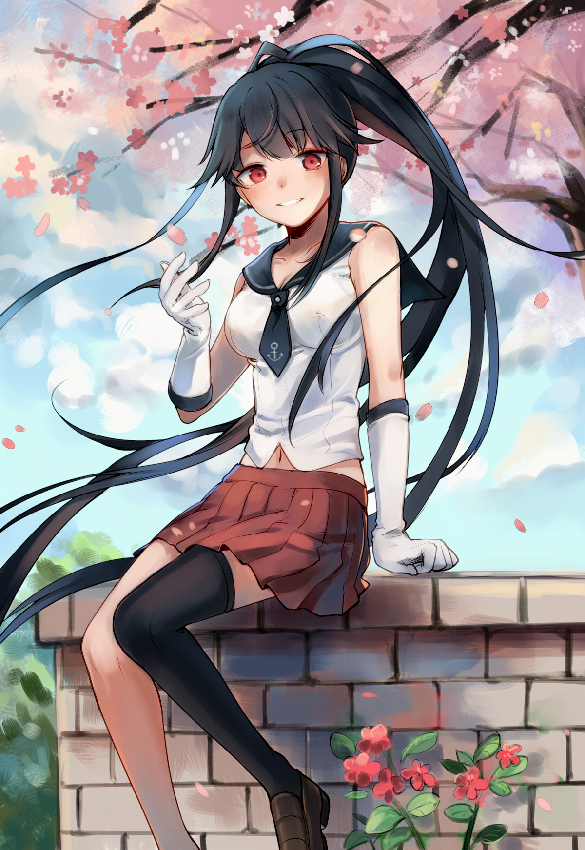 Anime Anime Girls Kantai Collection Yahagi KanColle Ponytail Long Hair Black Hair Artwork Digital Ar 1200x1743