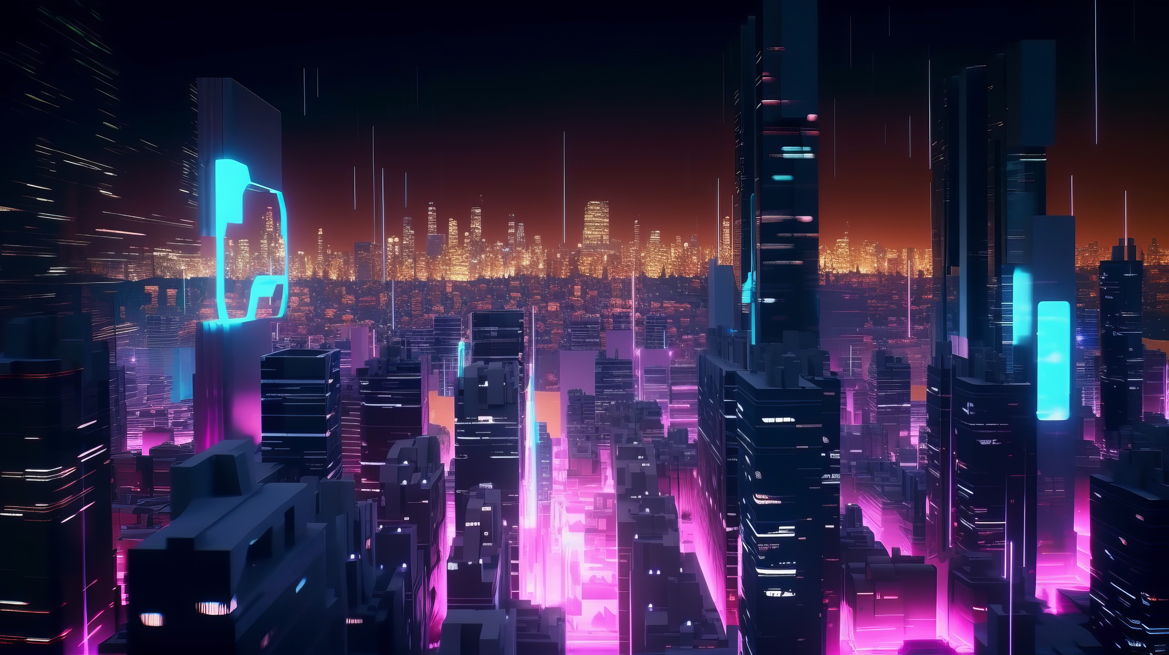 Ai Art City Skyline Cyberpunk Science Fiction Purple City Lights Cityscape Building 3854x2160