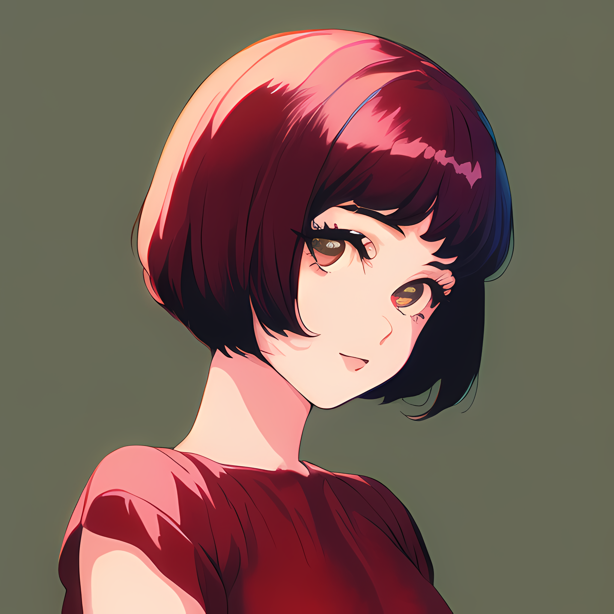 Anime Girls Novel Ai Anime Women Face Portrait Beige Background Simple Background Redhead Short Hair 2048x2048