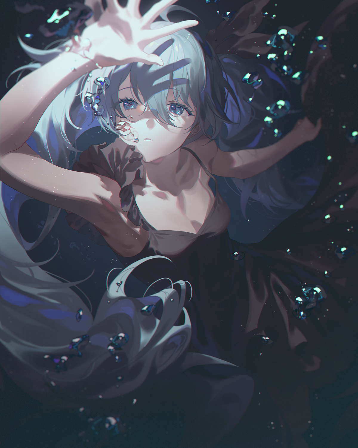 Pixiv Anime Anime Girls Portrait Display Hatsune Miku Vocaloid Blue Hair Blue Eyes Water Underwater  1200x1500