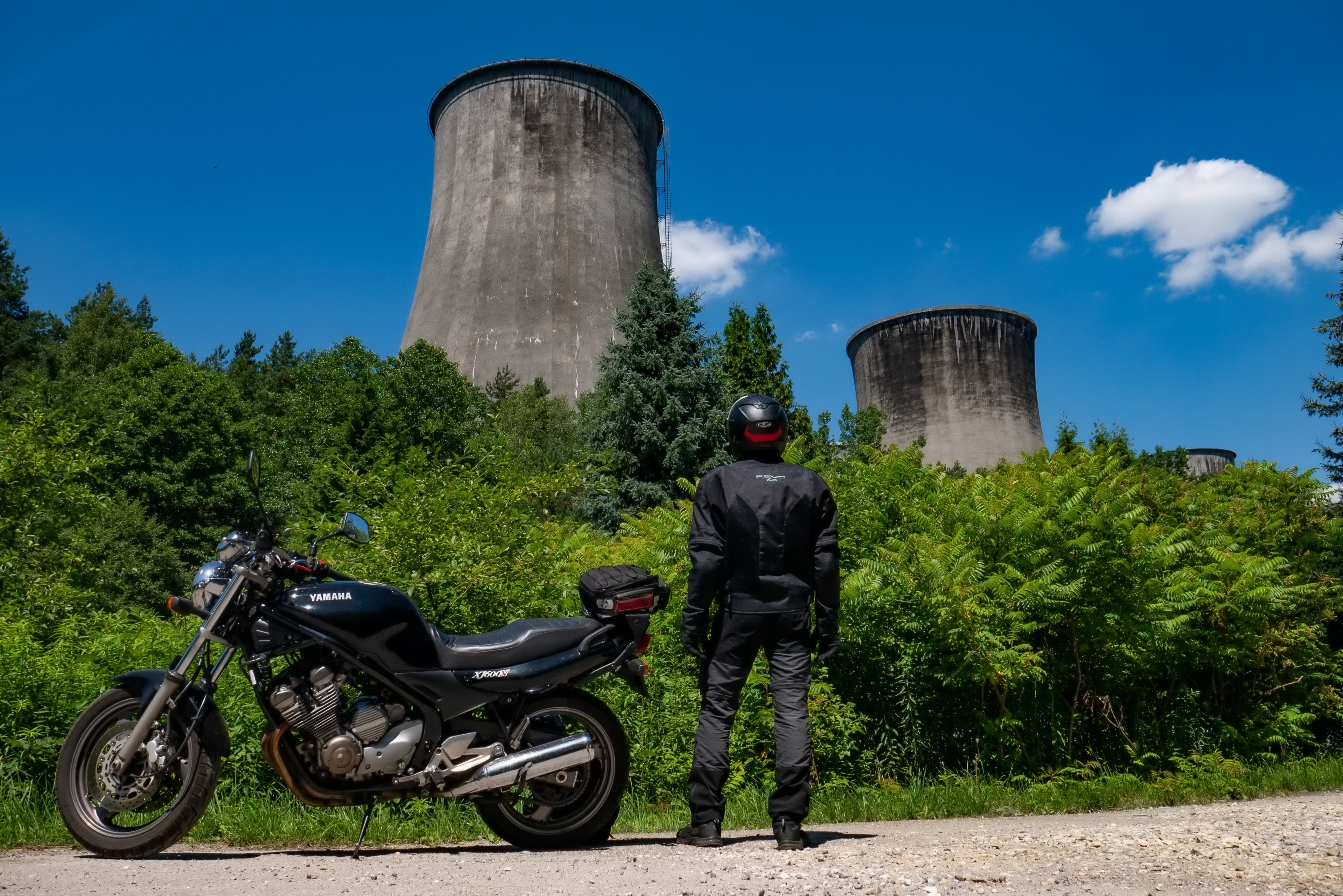 Motorcycle Yamaha Poland Forest Industrial Cooling Towers 3840x2562