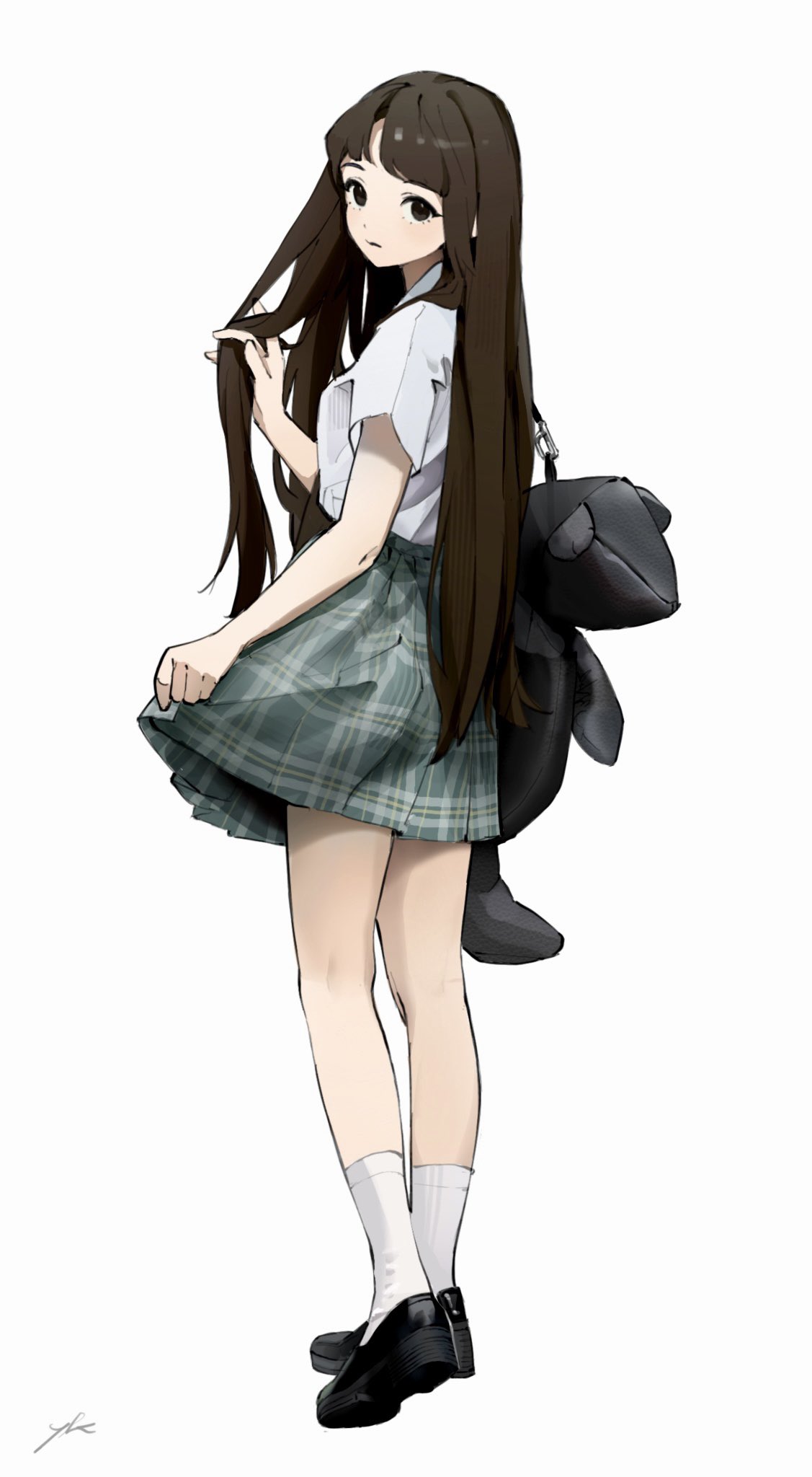 Anime Girls Sketches Portrait Display Standing Simple Background Skirt Schoolgirl School Uniform Lon 1127x2048
