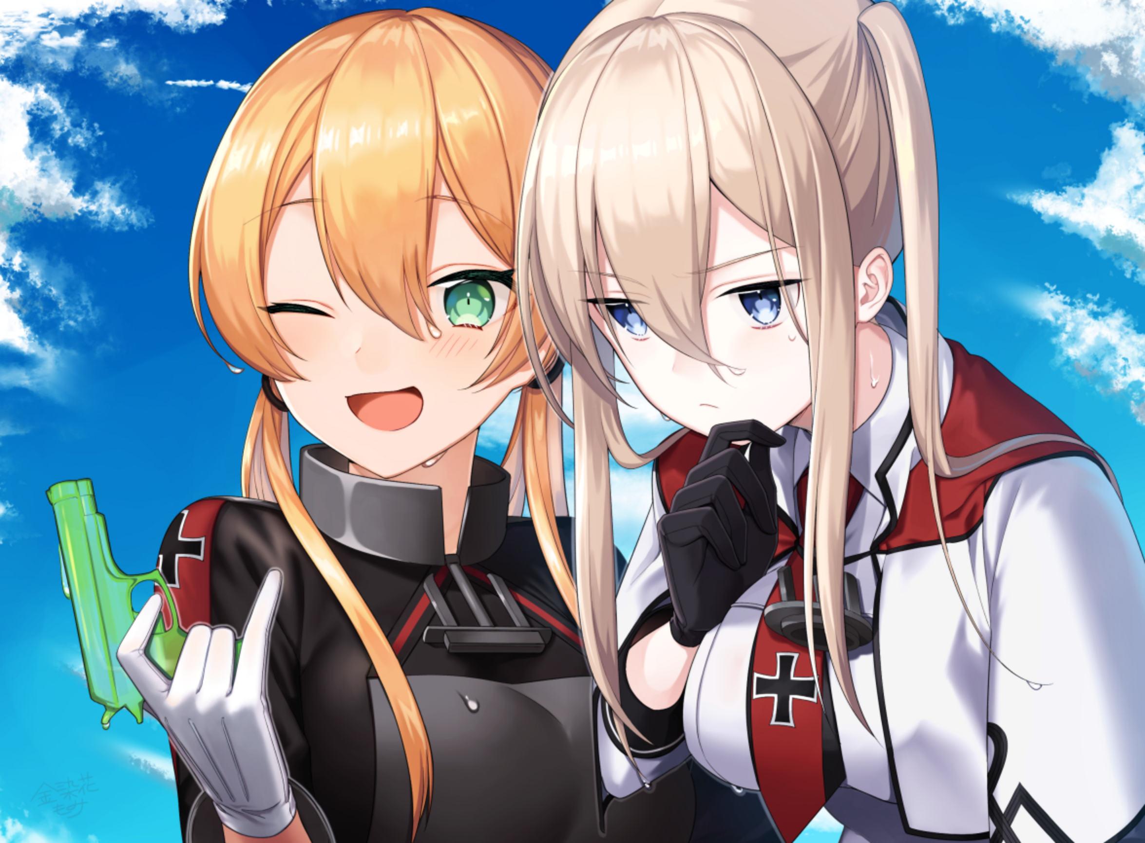 Anime Anime Girls Kantai Collection Prinz Eugen KanColle Graf Zeppelin KanColle Twintails Blonde Two 2350x1732