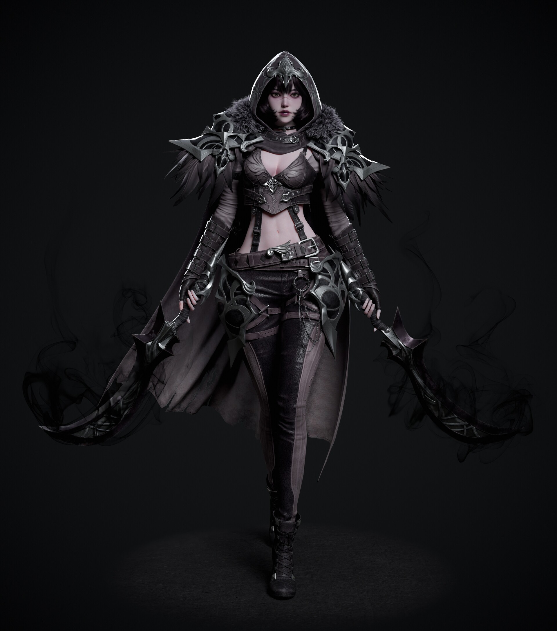 Hayeon Jang CGi Rogue Hoods Women Fantasy Art Simple Background Black Background Minimalism Standing 1920x2176