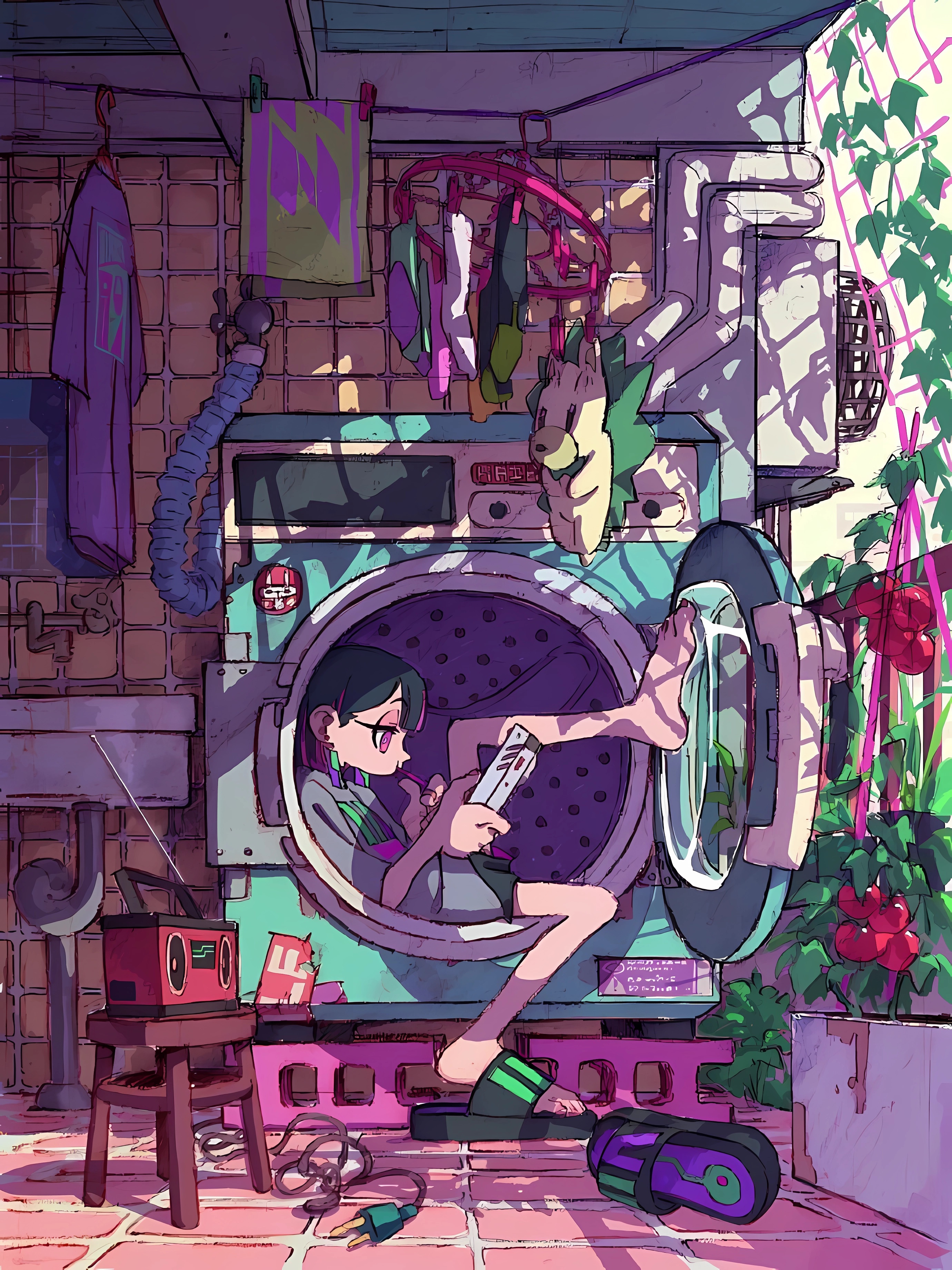 Anime Hanabushi Portrait Display Anime Girls Washing Machine Clothes Radio Leaves 2760x3680