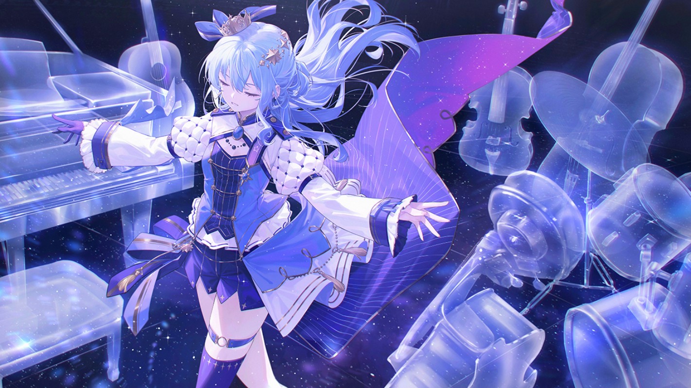 Anime Anime Girls Hoshimachi Suisei Hololive Virtual Youtuber Violin Cello Piano Drums Musical Instr 1422x800