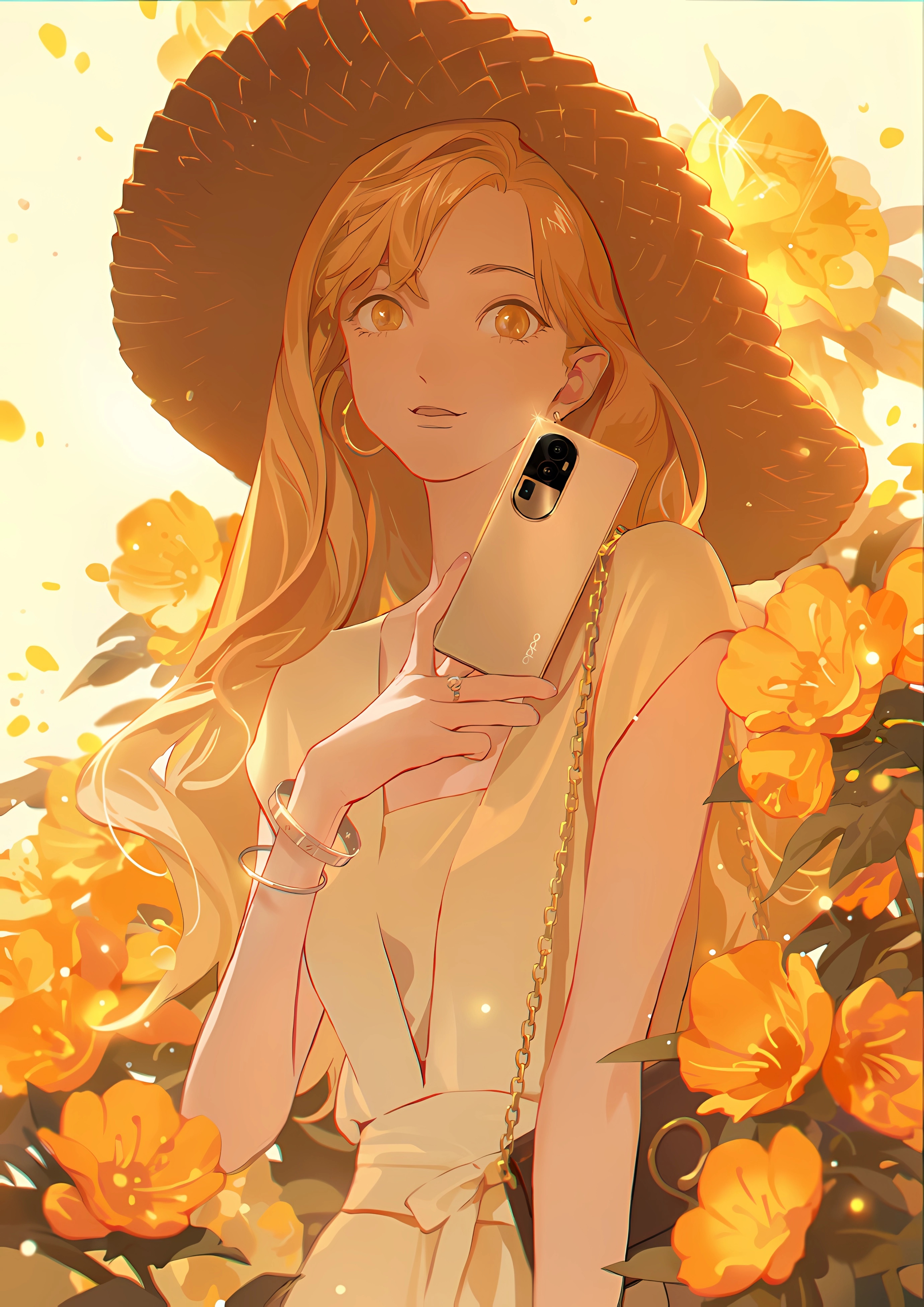 Tanjiu9 Anime Anime Girls Colorful Tamen De Gushi Yellow Background Holding Phone 2760x3904