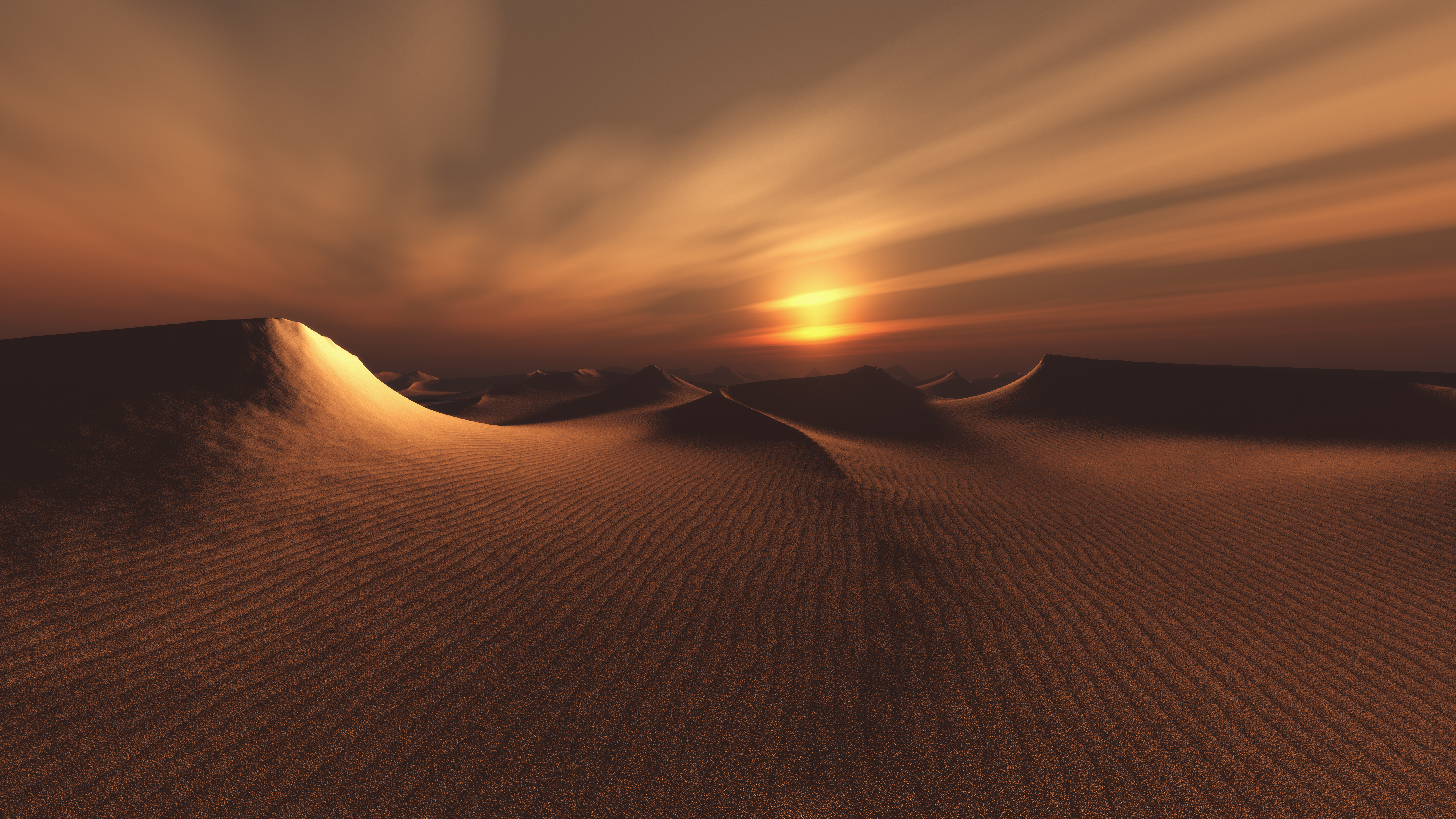 Desert Landscape Dunes Sand Sunset Sky Clouds Nature Sunlight Sunset Glow 5120x2880