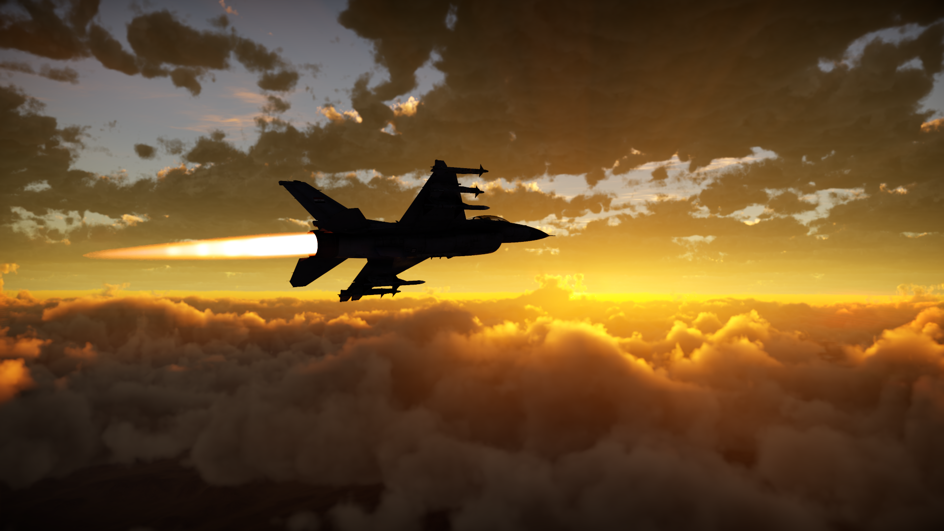 Iraq Iraqi Air Force F 16C War Thunder Planes Jets Sunset Flying Sky Clouds 1920x1080