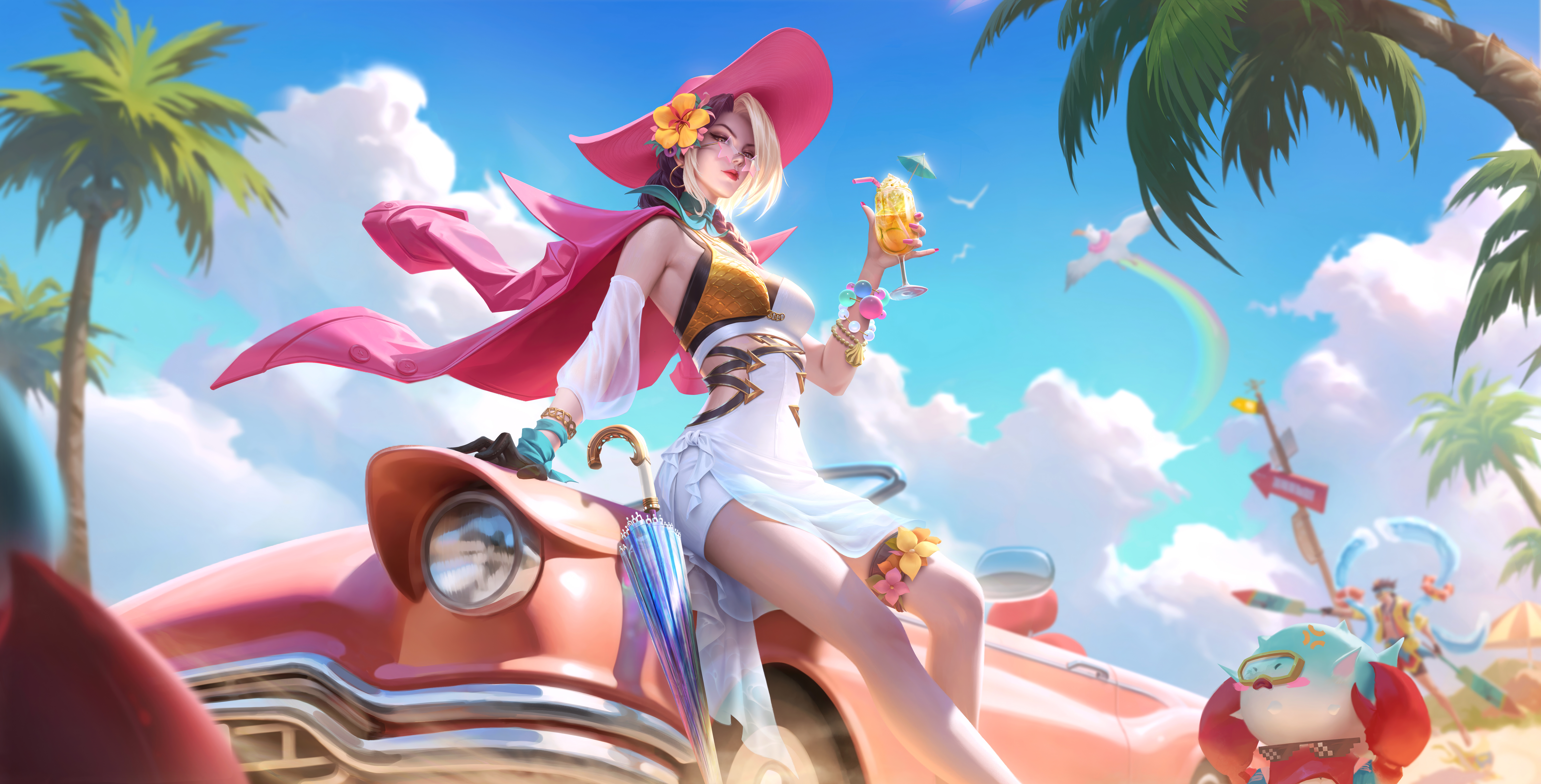 Honor Of Kings Skirt Glass Car Two Tone Hair Hat Video Game Characters Video Game Girls Clouds Video 8486x4320