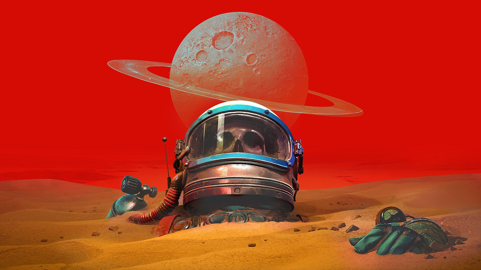 Skull Astronaut Gloves Planet Sand Digital Art The Invincible Simple Background Helmet Red Backgroun 1920x1080