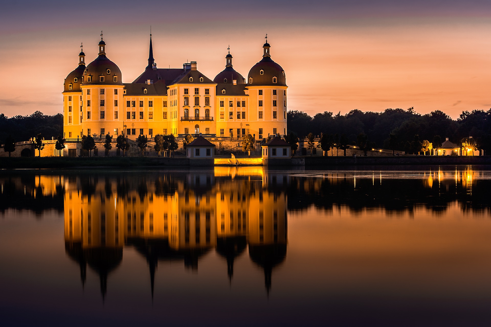 Moritzburg Castle Saxony Germany Reflection Architecture Water Trees Evening Castle 1920x1280