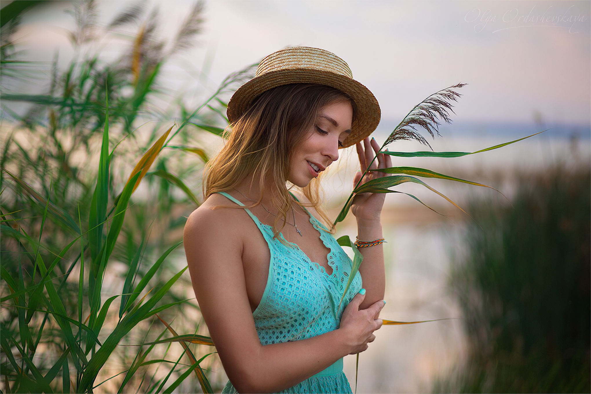 Women Outdoors Summer Dress Nature Straw Hat Women Model Brunette Plants Sky Lake Outdoors Pierced L 2040x1360