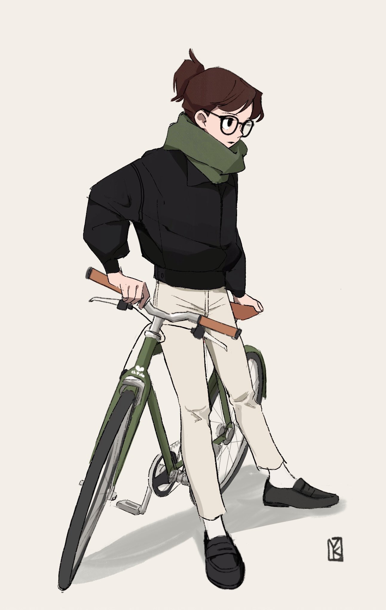 Anime Girls Sketches Portrait Display Standing Simple Background Bicycle White Background Glasses Sc 1291x2041