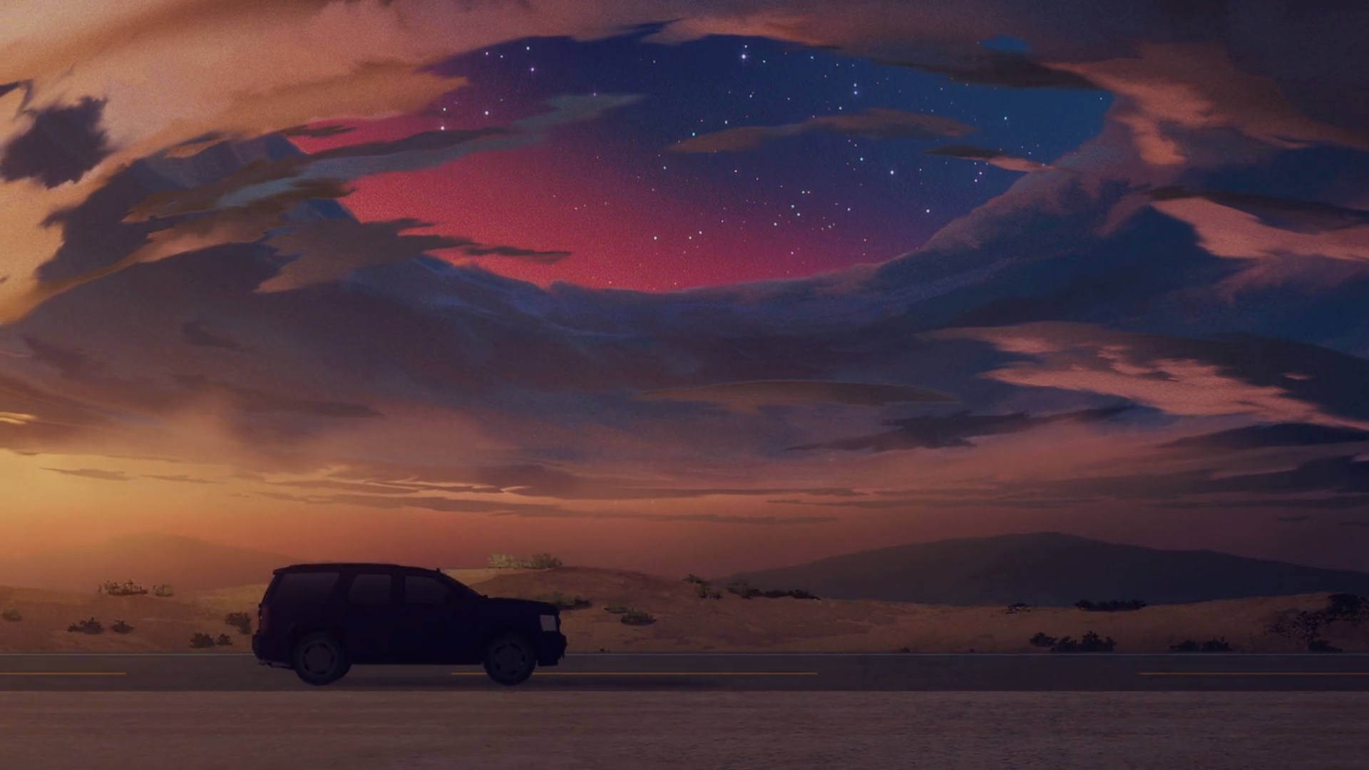 Fate Series Fate Strange Fake Vehicle Road Sky Clouds Anime Anime Screenshot Stars Sunset Sunset Glo 1920x1080