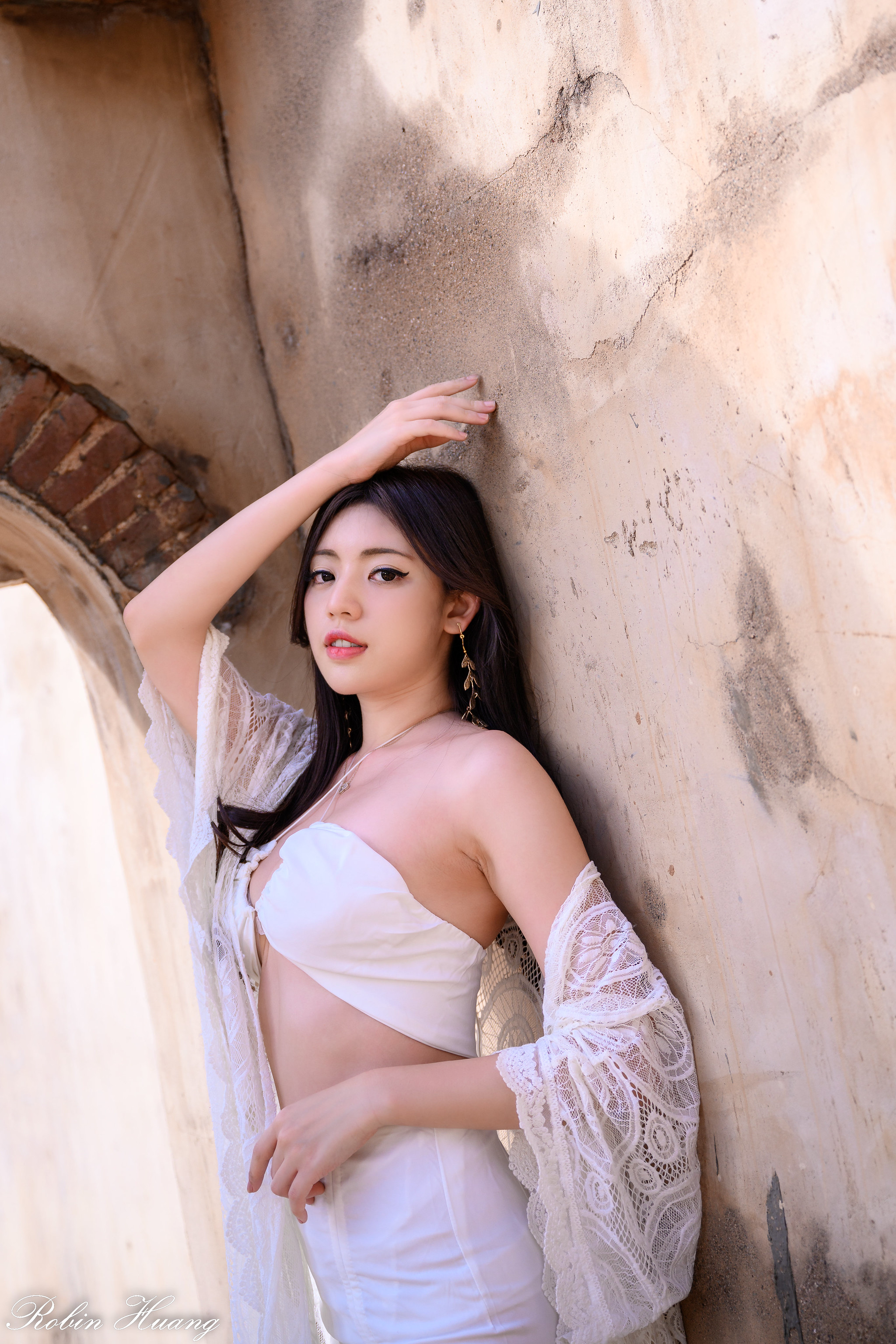 Robin Huang Women Dark Hair Asian Dress White Clothing Makeup Outdoors Warm 2048x3072