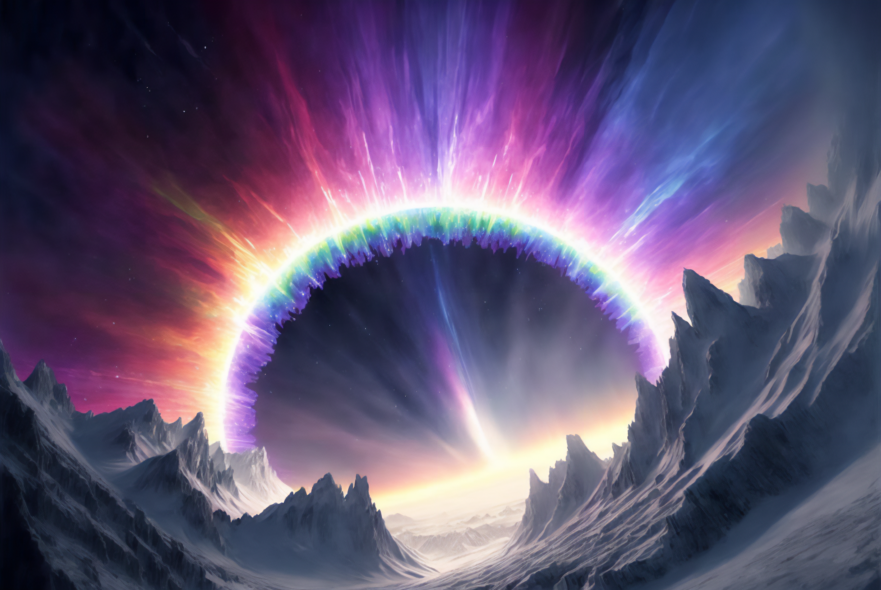 Ai Art Winter Snow Mountains Halo Perspective Rainbows Arctic Colorful 3060x2048
