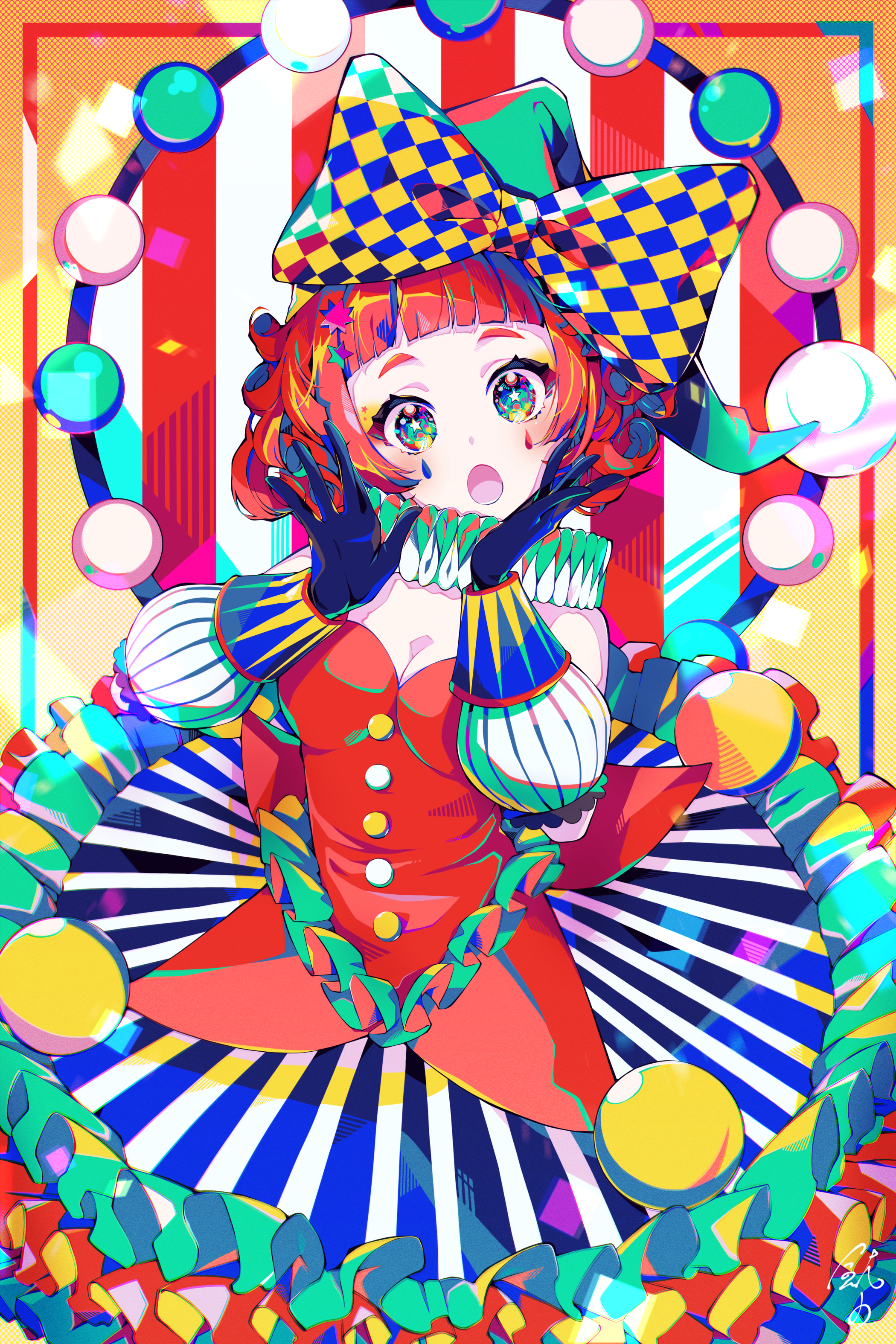Anime Girls Colorful Vertical Bow Tie Gloves Clown 2100x3150