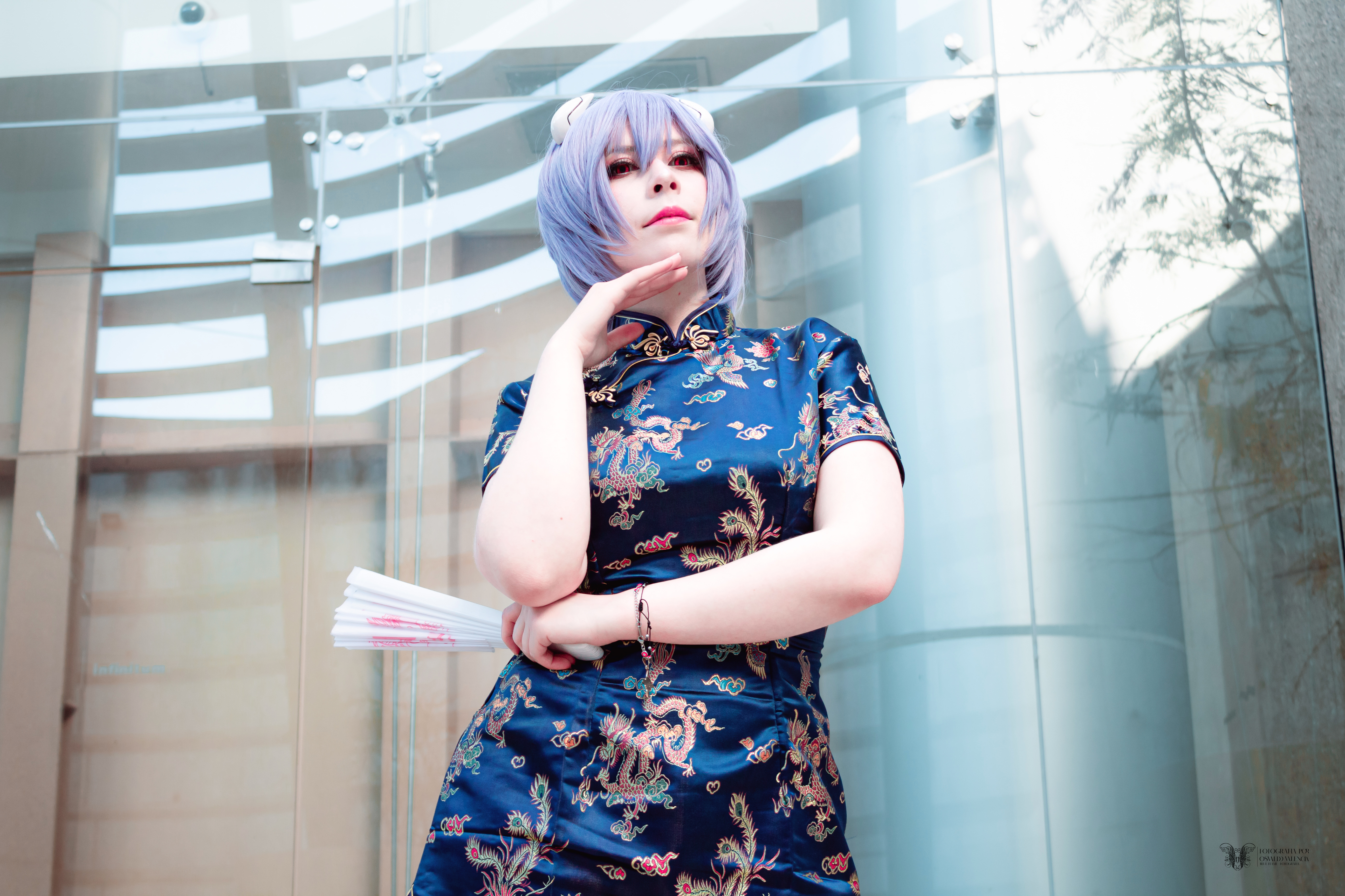 Cosplay Photography Neon Genesis Evangelion Ayanami Rei Chinese Dress Looking Into The Distance Fans 5184x3456