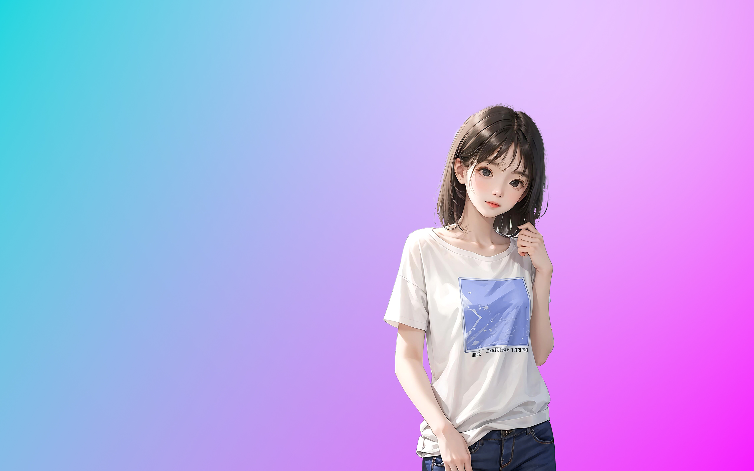 Animation Minimalism Asian Women Gradient Looking At Viewer Simple Background 2560x1600