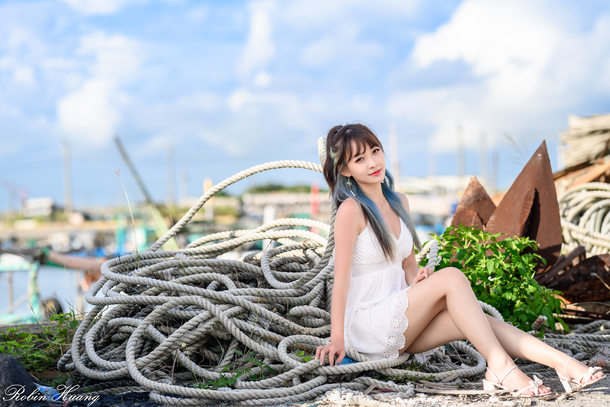 Robin Huang Women Asian Dyed Hair White Dress Ropes Outdoors 2048x1365