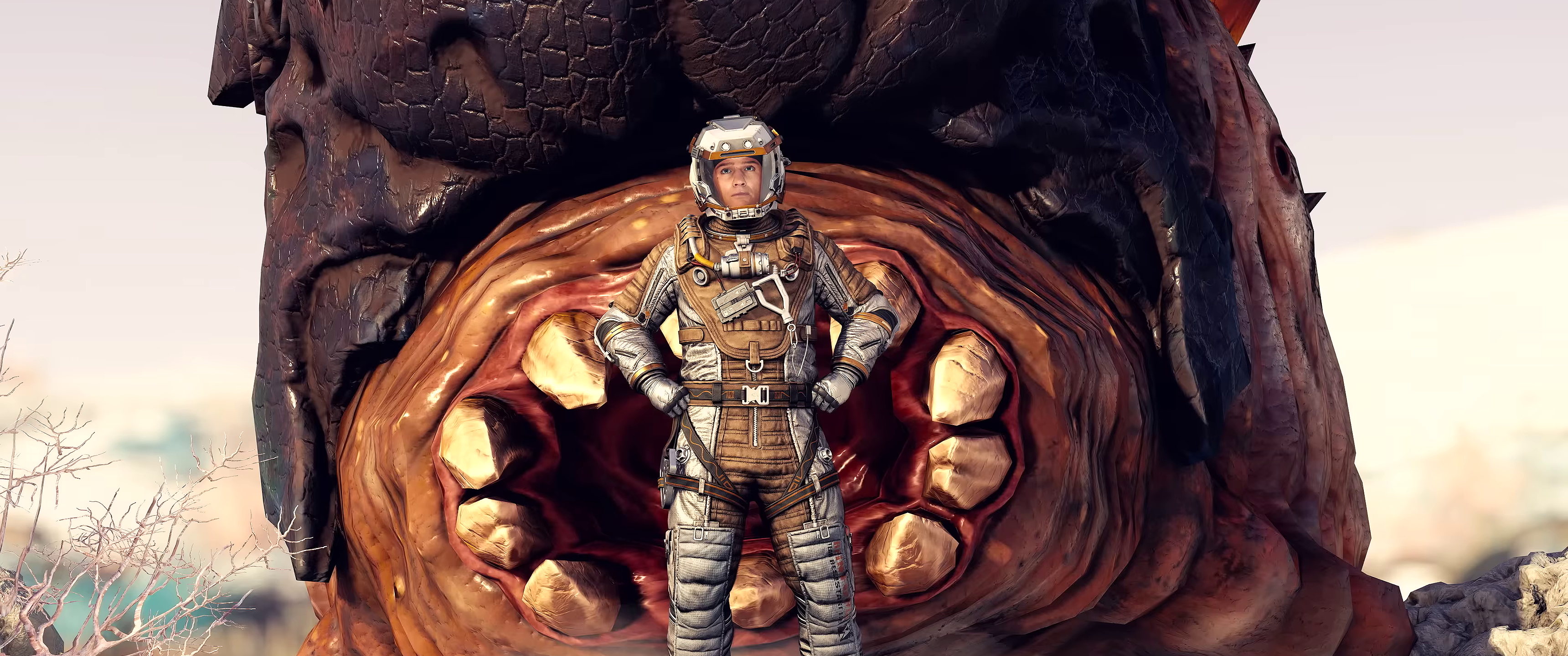 Starfield Bethesda Softworks Space Spacesuit Video Games Creature Hands On Hips CGi Video Game Chara 3440x1440