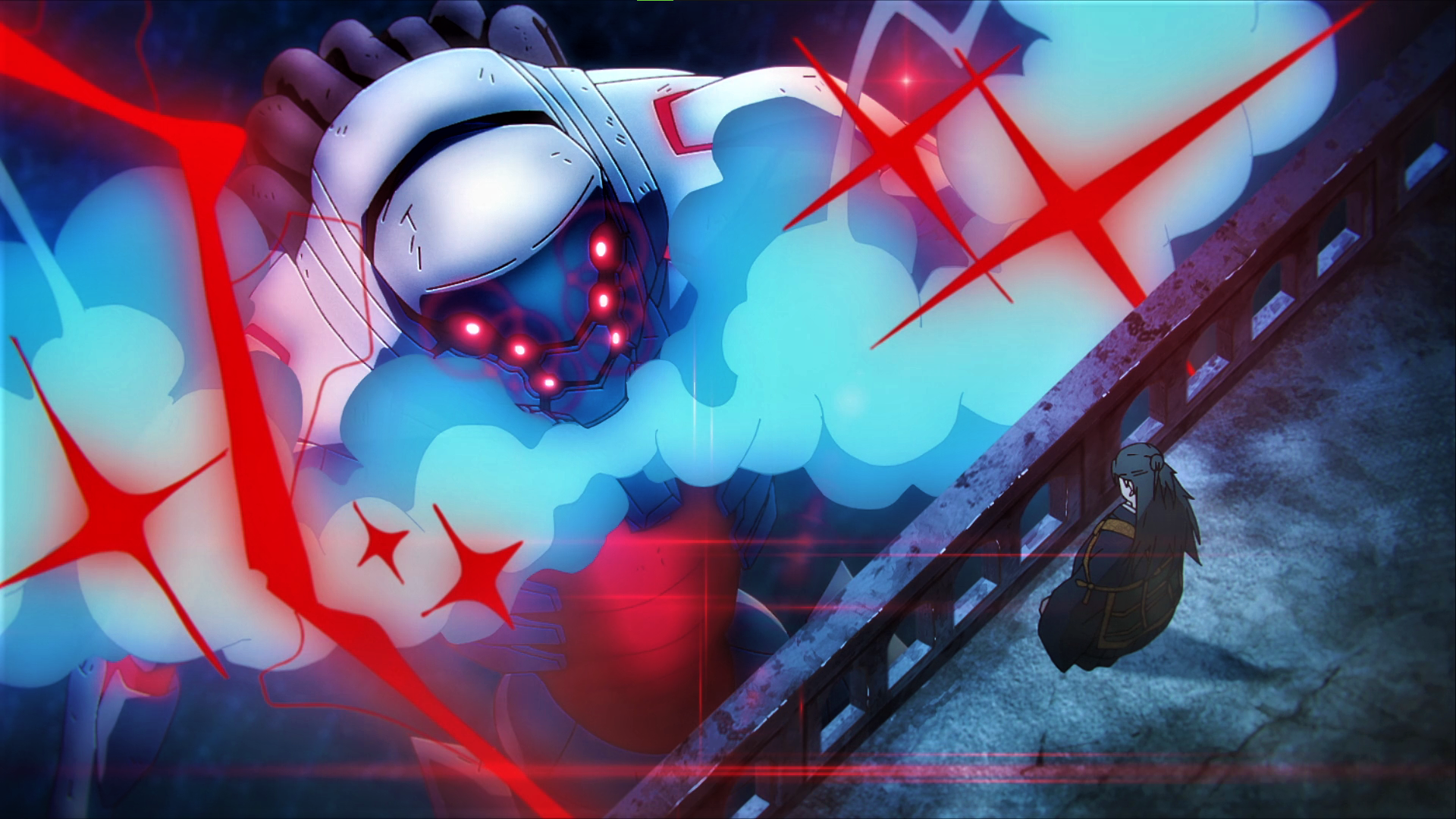 Jujutsu Kaisen Mech Suits Suguru Geto Smoke Glowing Eyes Laser Bridge Looking Up Robot Anime Anime S 1920x1080
