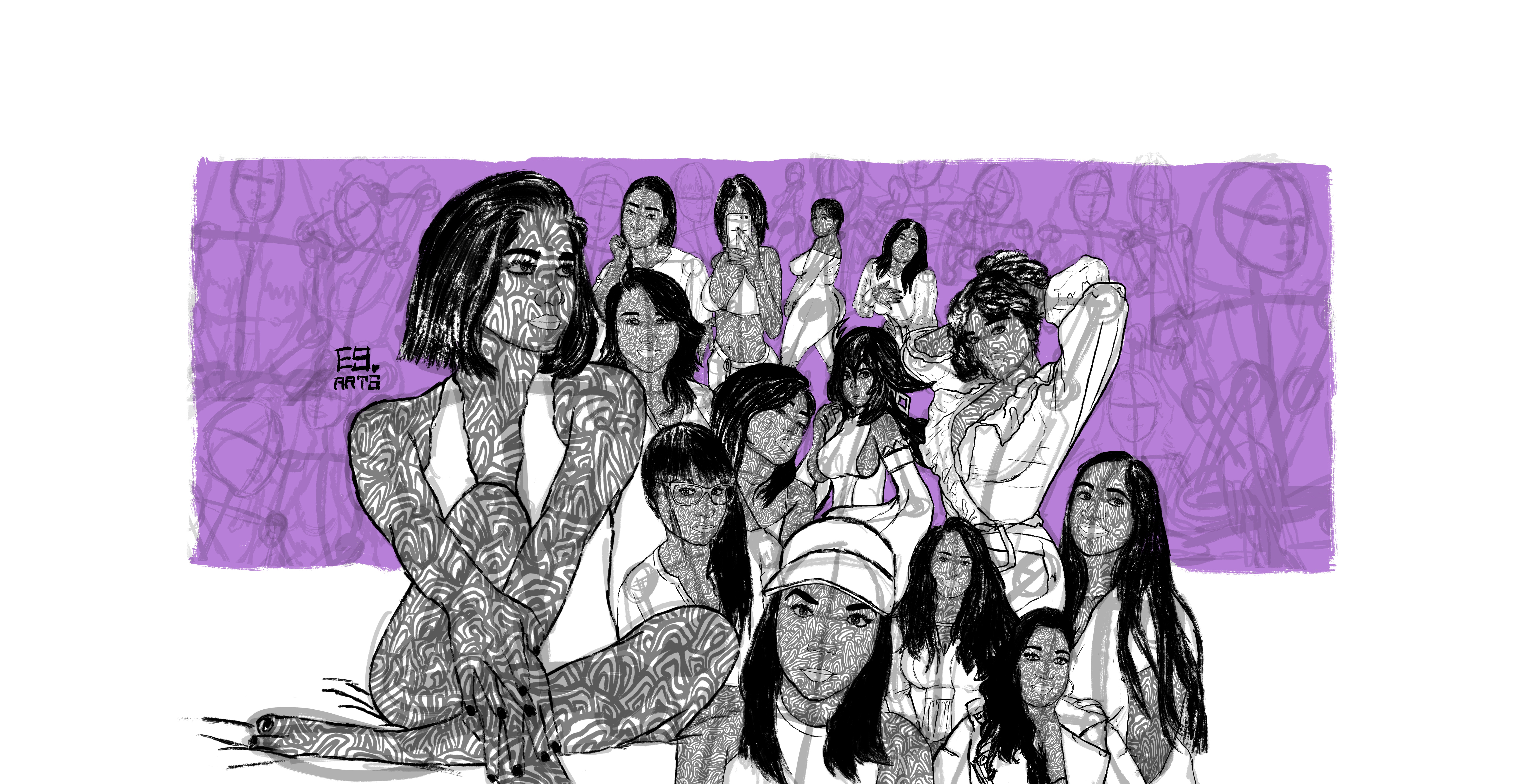 Sitting Booty Shorts Face Cape Long Hair Looking At Viewer Short Hair Drawing Simple Background 8109x4141