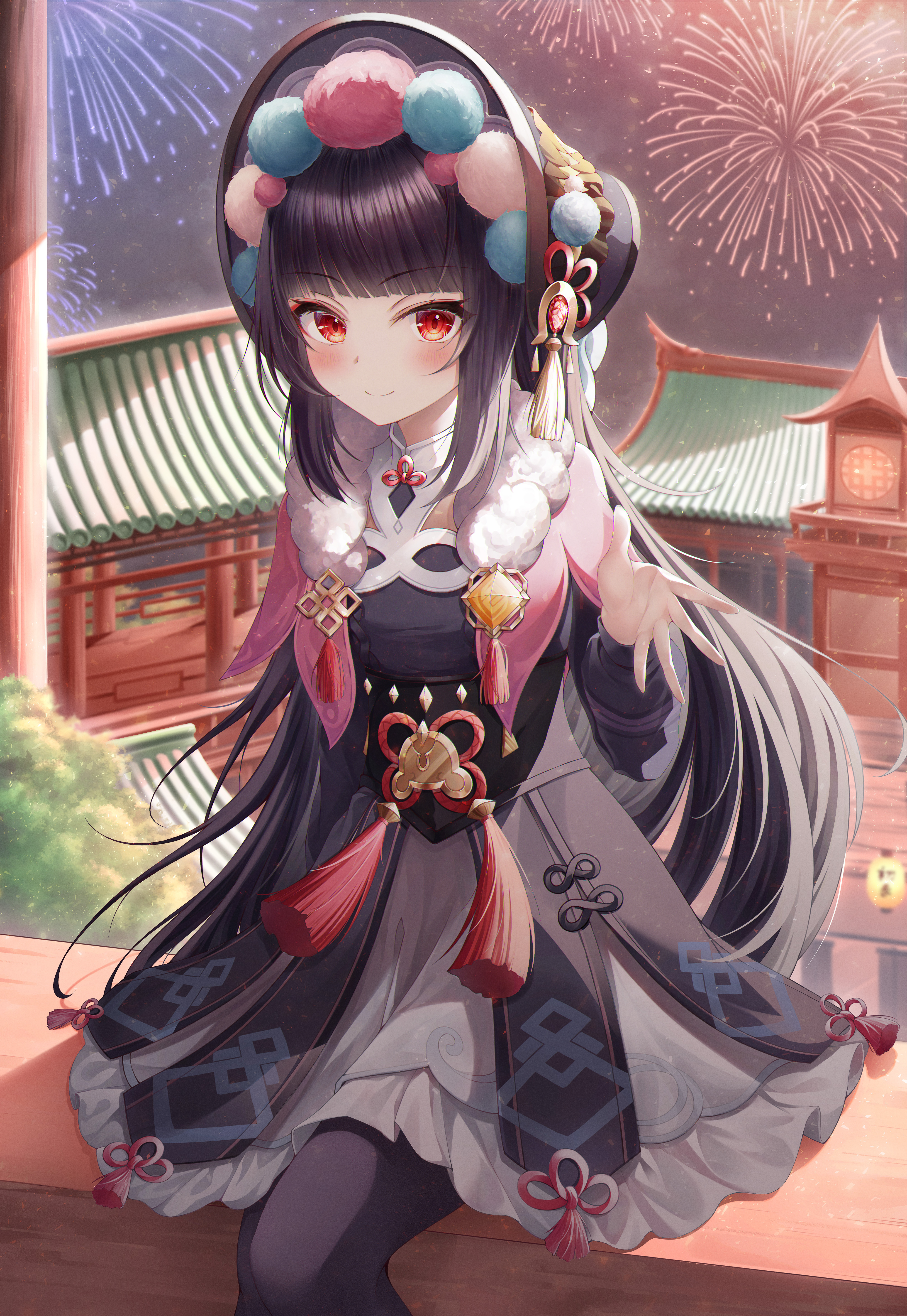 Genshin Impact Anime Yunjin Genshin Impact Anime Girls Fireworks Black Hair Red Eyes 4000x5800