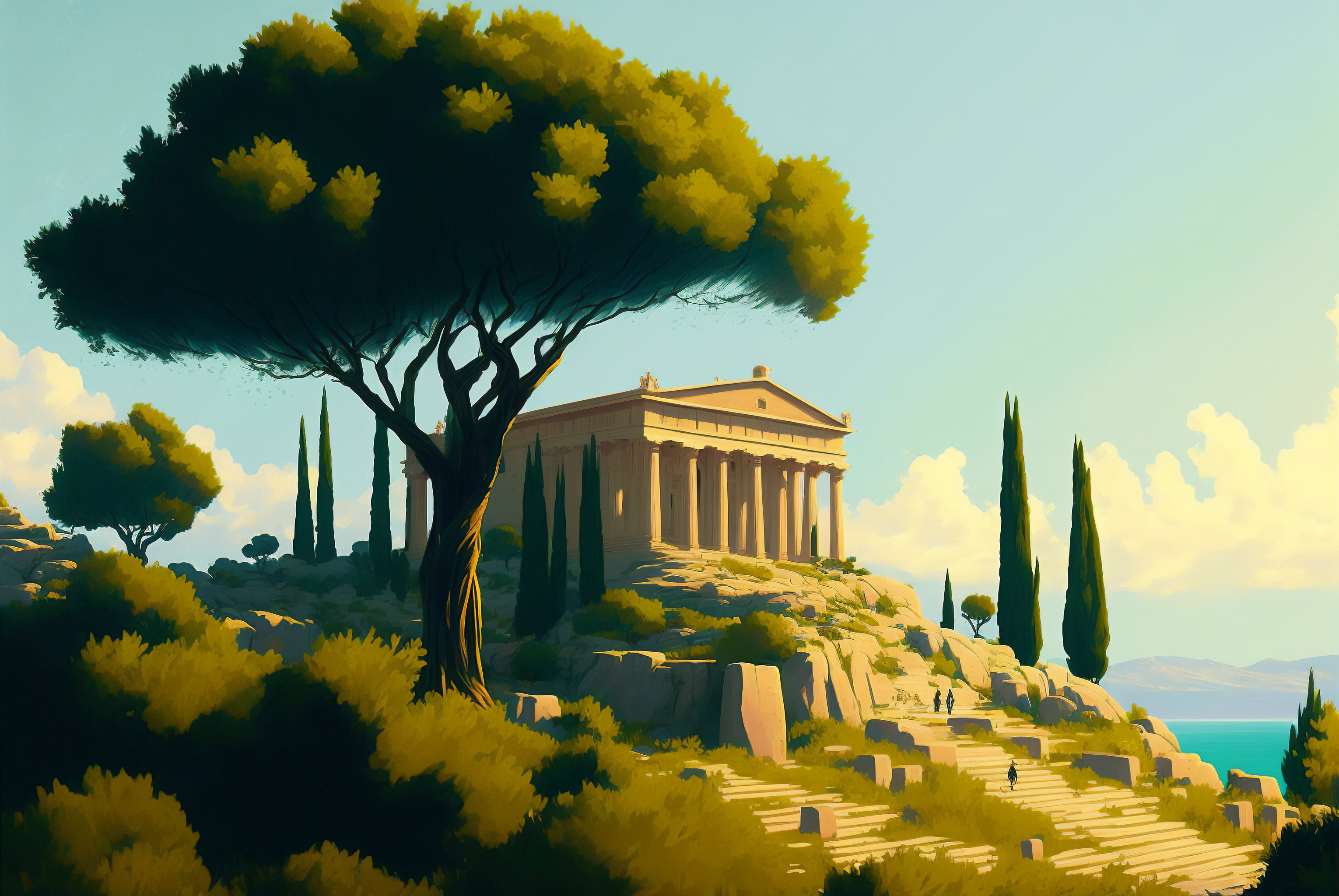 Ai Art Illustration Cypress Temple Italy 3060x2048