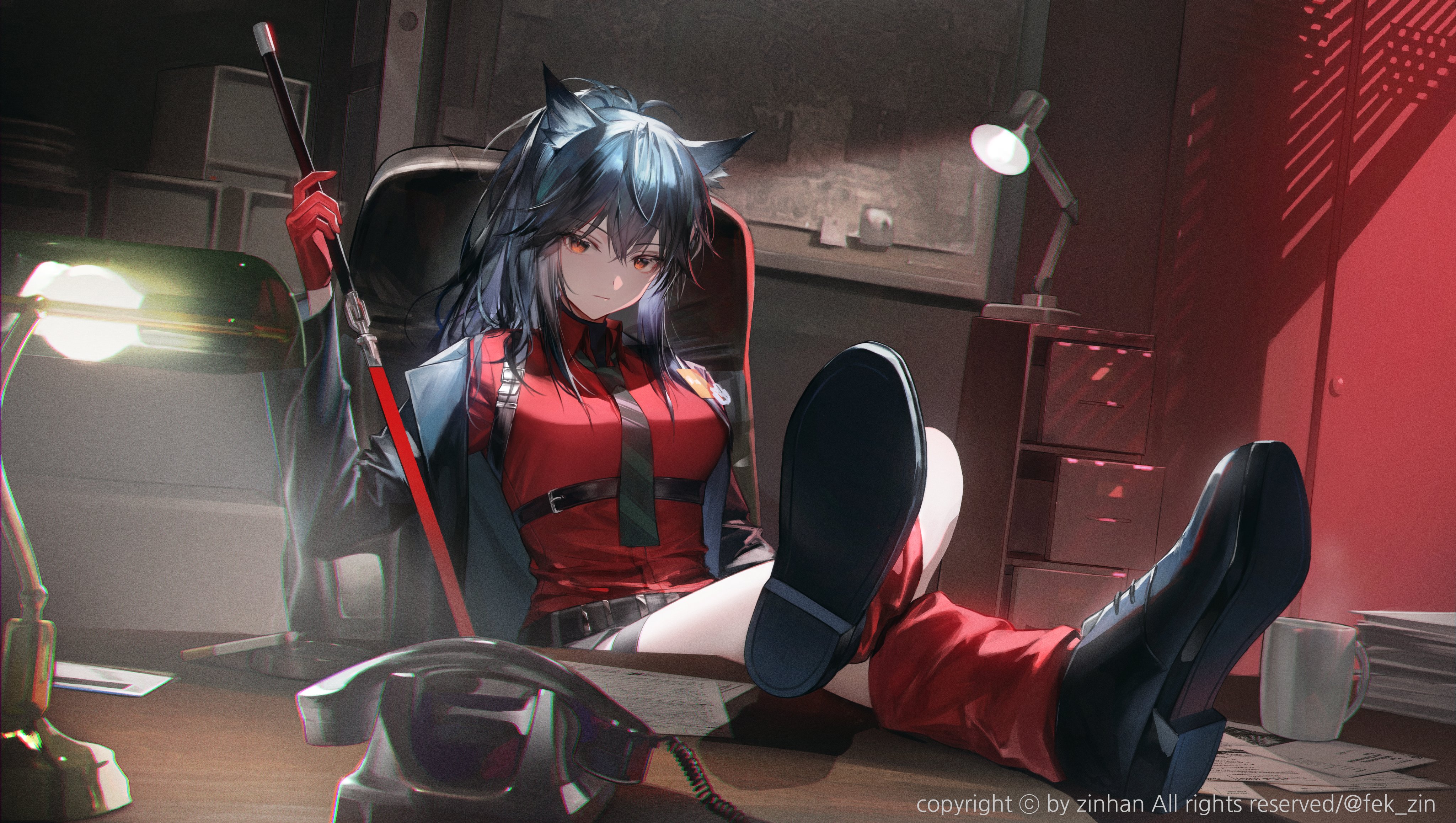 Anime Anime Girls Arknights Texas Arknights Sitting Legs Crossed Watermarked Chair Wolf Girls Wolf E 4096x2315