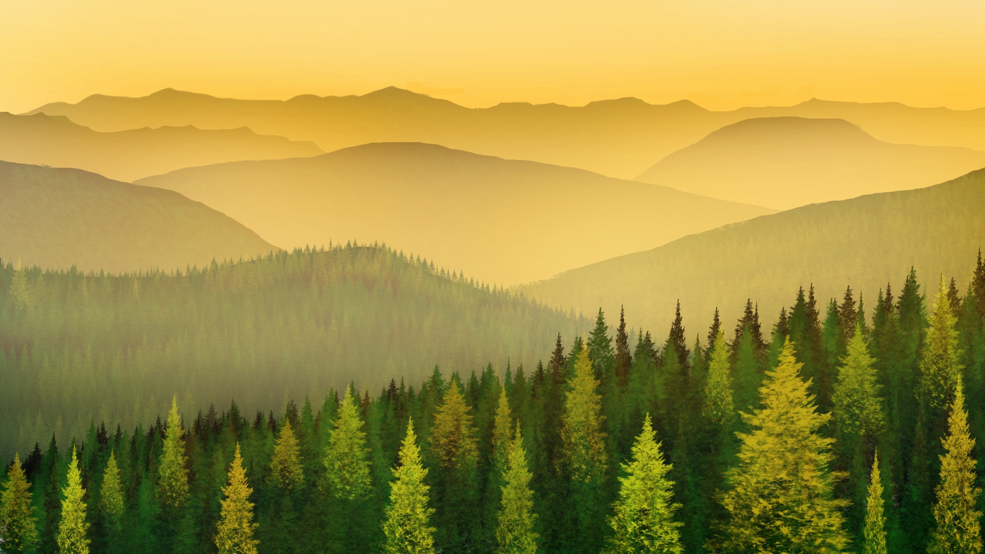 Digital Painting Digital Art Nature Landscape Trees Mountains 1920x1080