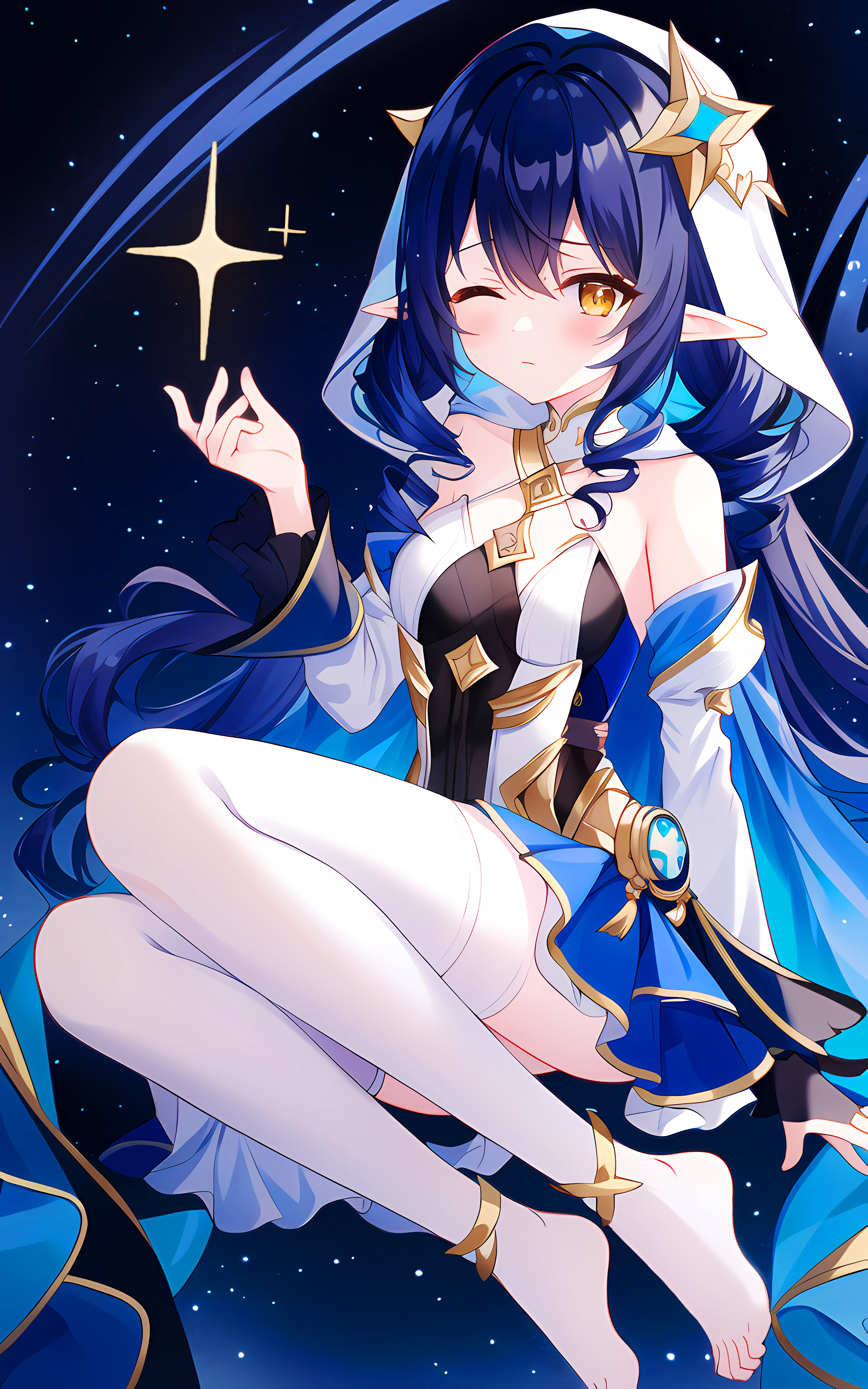 Anime Girls Genshin Impact Layla Genshin Impact Vertical One Eye Closed Pointy Ears Stars Yellow Eye 2560x4096