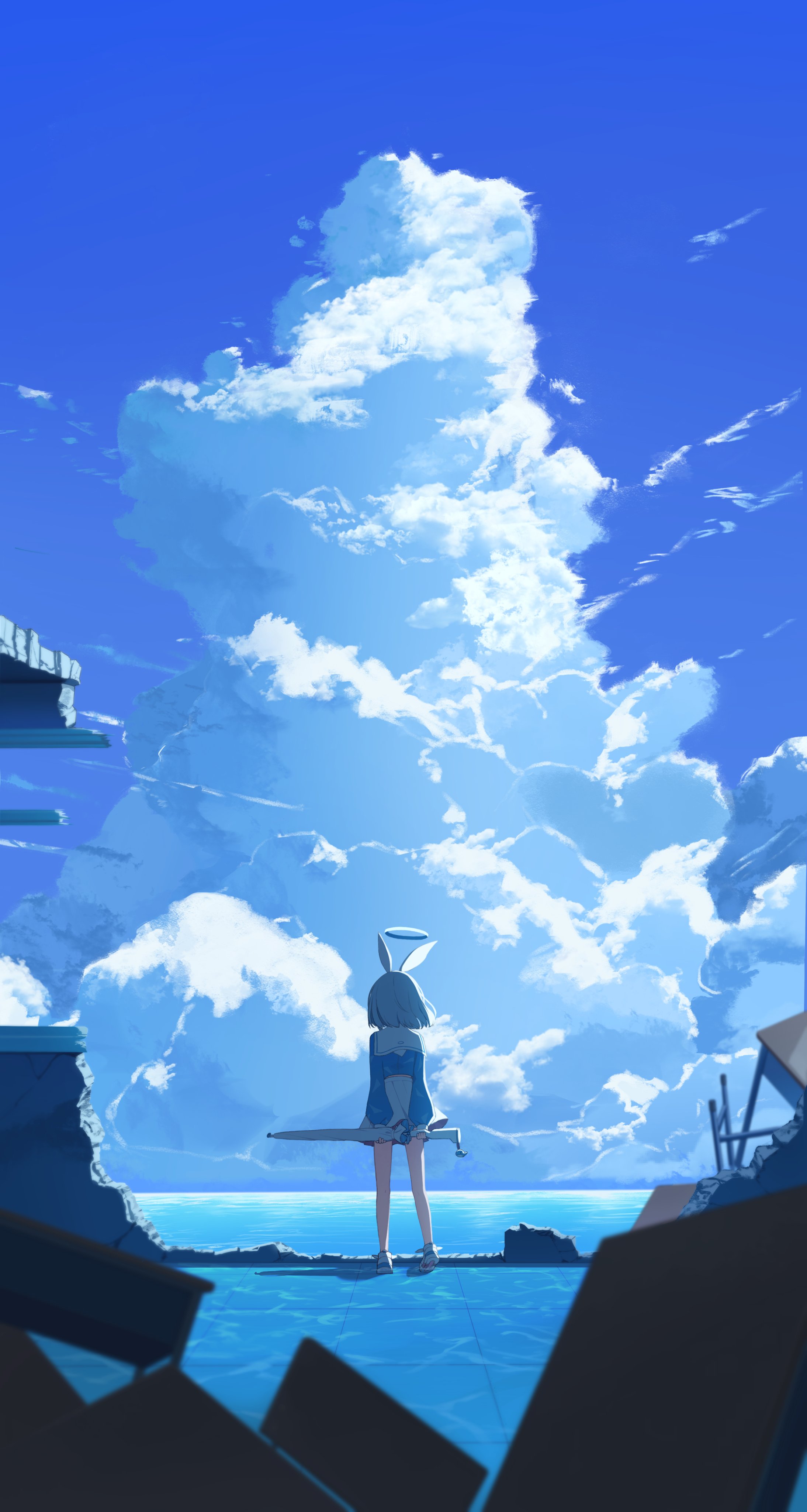 Anime Girls Anime Games Clouds Portrait Display Arona Blue Archive Blue Background Sky Blue Archive  2188x4096