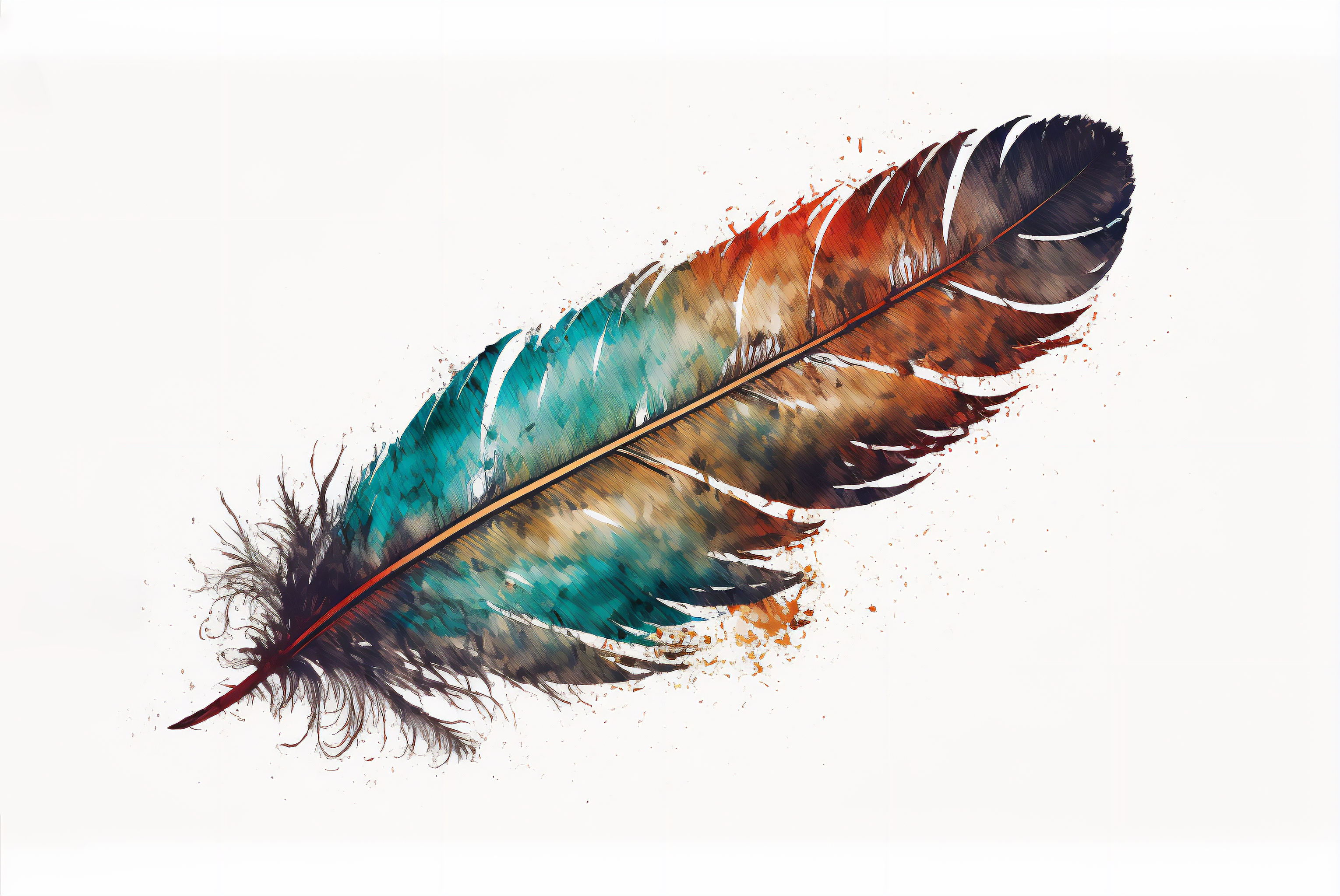 Ai Art Watercolor Feathers Minimalism Simple Background White Background 3060x2048