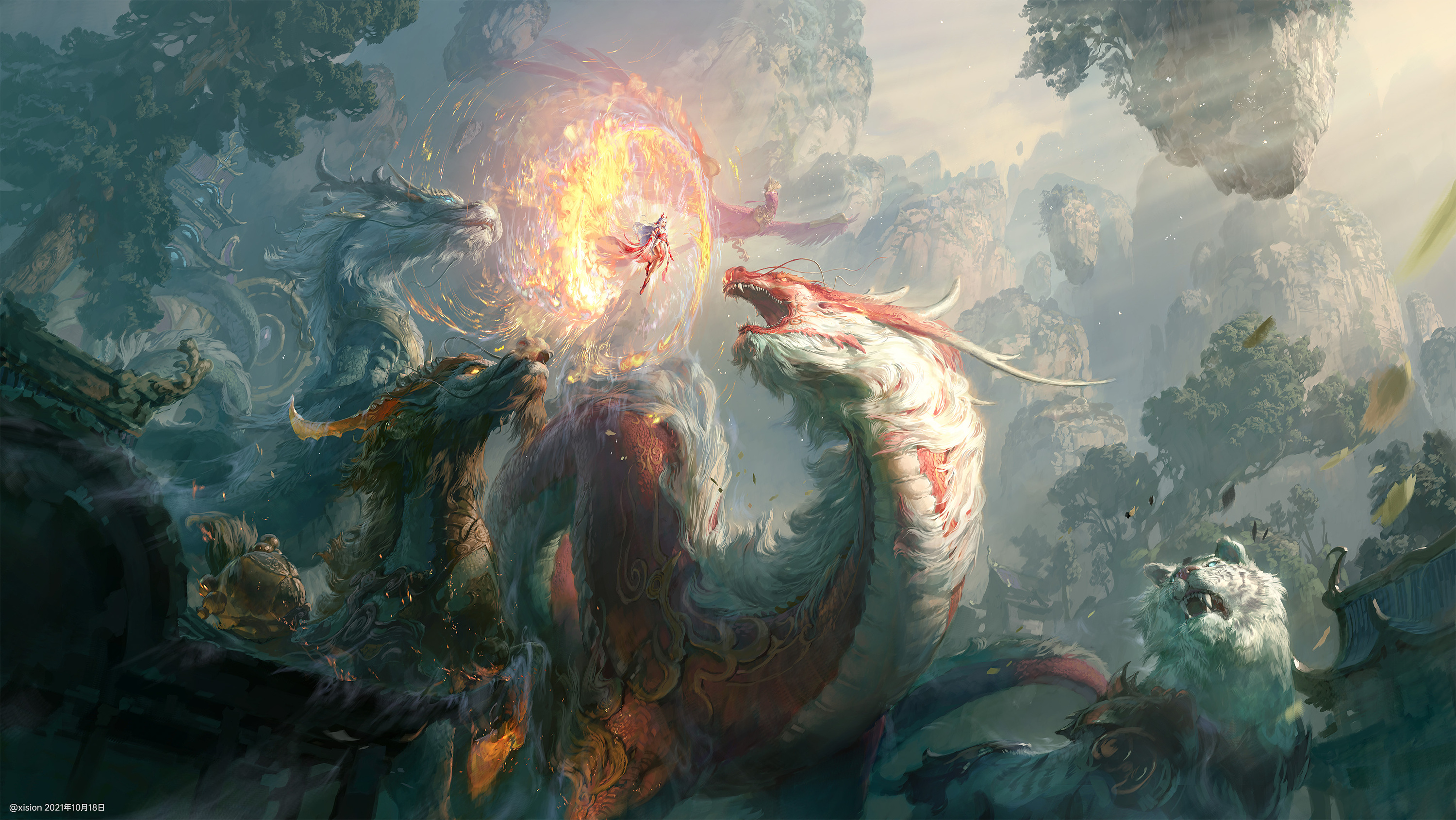 Xision Loong Artauge Mythology Legend Chinese Dragon Dragon Artwork Creature 3000x1688