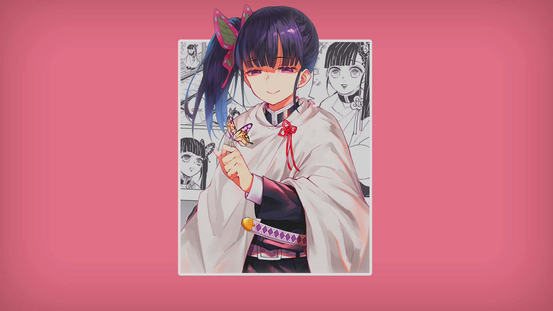 Anime Anime Girls Simple Background Picture In Picture Speech Bubble Brunette Purple Eyes Kimetsu No 1920x1080