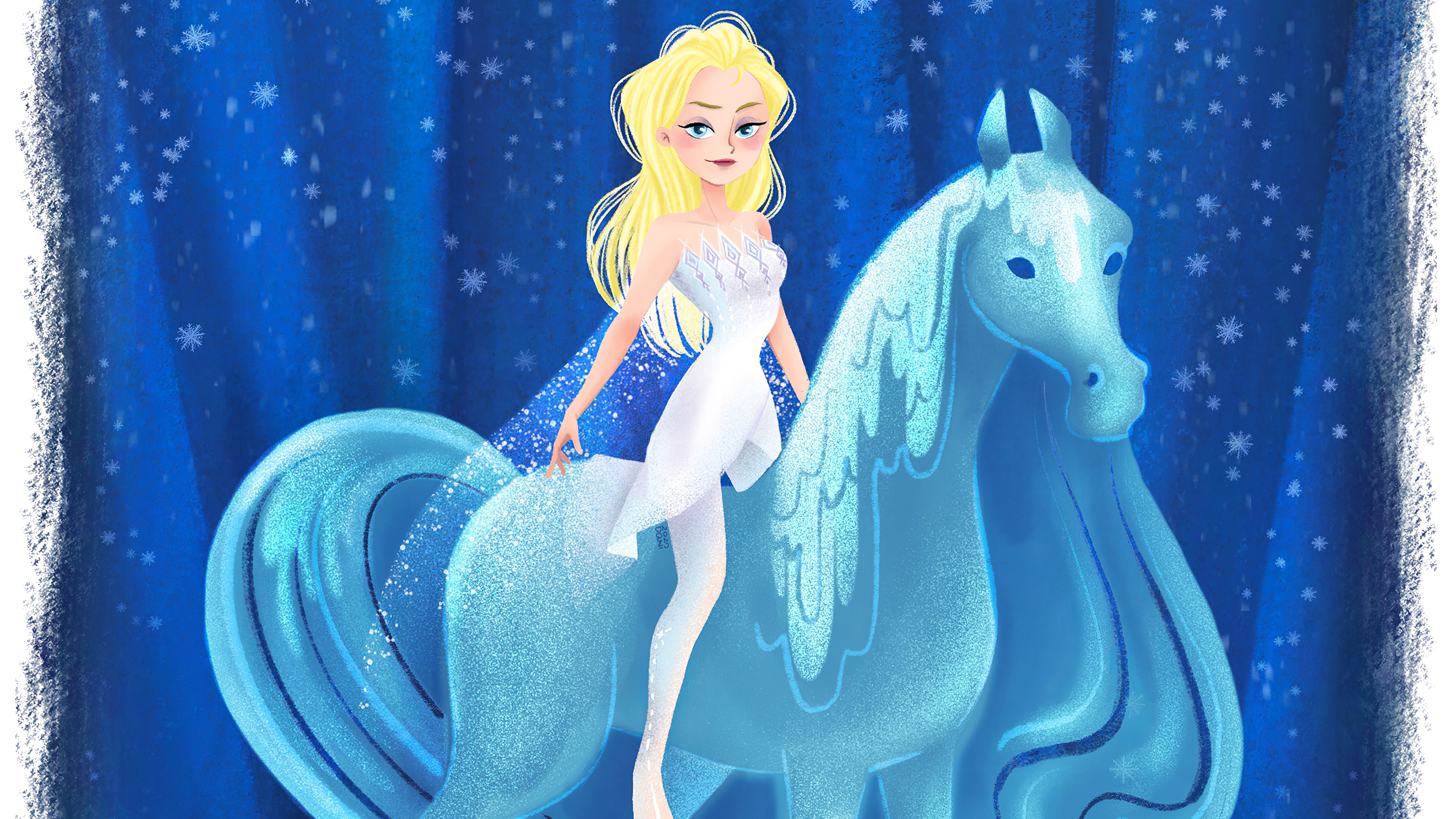 Elsa Frozen Horse Blonde Blue Eyes 3840x2160