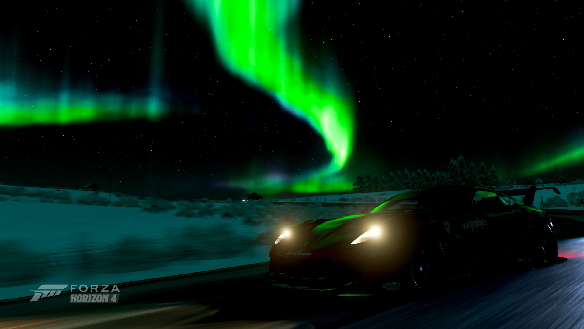 Forza Horizon McLaren Speedtail AMG ONE Video Games Headlights Car Aurorae Night Sky Stars Logo 1920x1080
