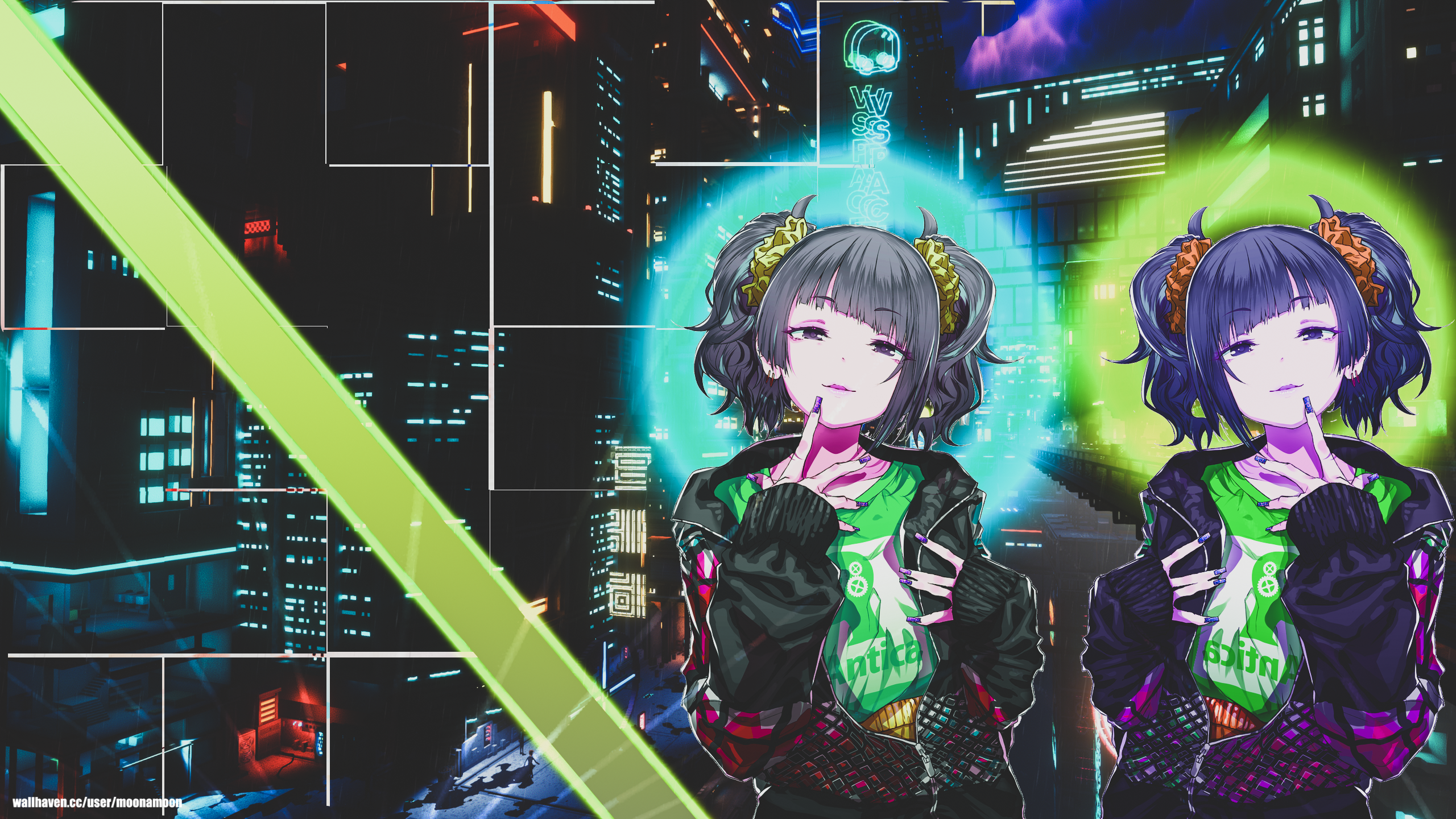 Anime Anime Girls The Idolmaster Shiny Colors Mamimi Tanaka Neon Cyberpunk Colorful 2560x1440