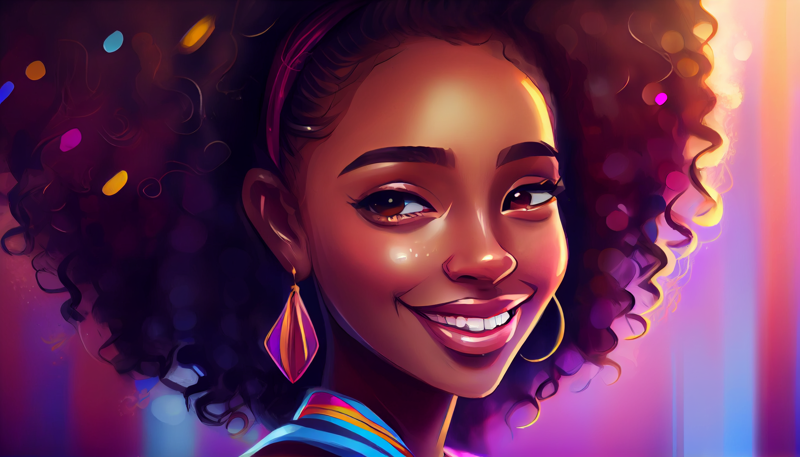 Ai Art Women Illustration Afro Smiling Dark Skin 2688x1536