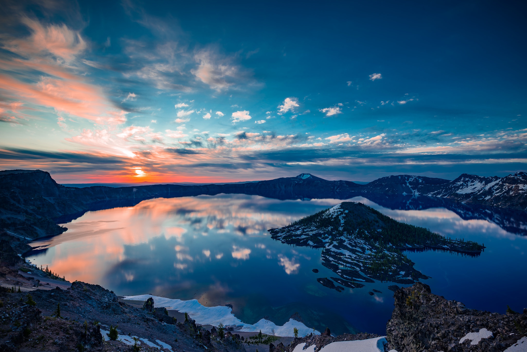 Lake Island Sky Sunset Reflection 2048x1367