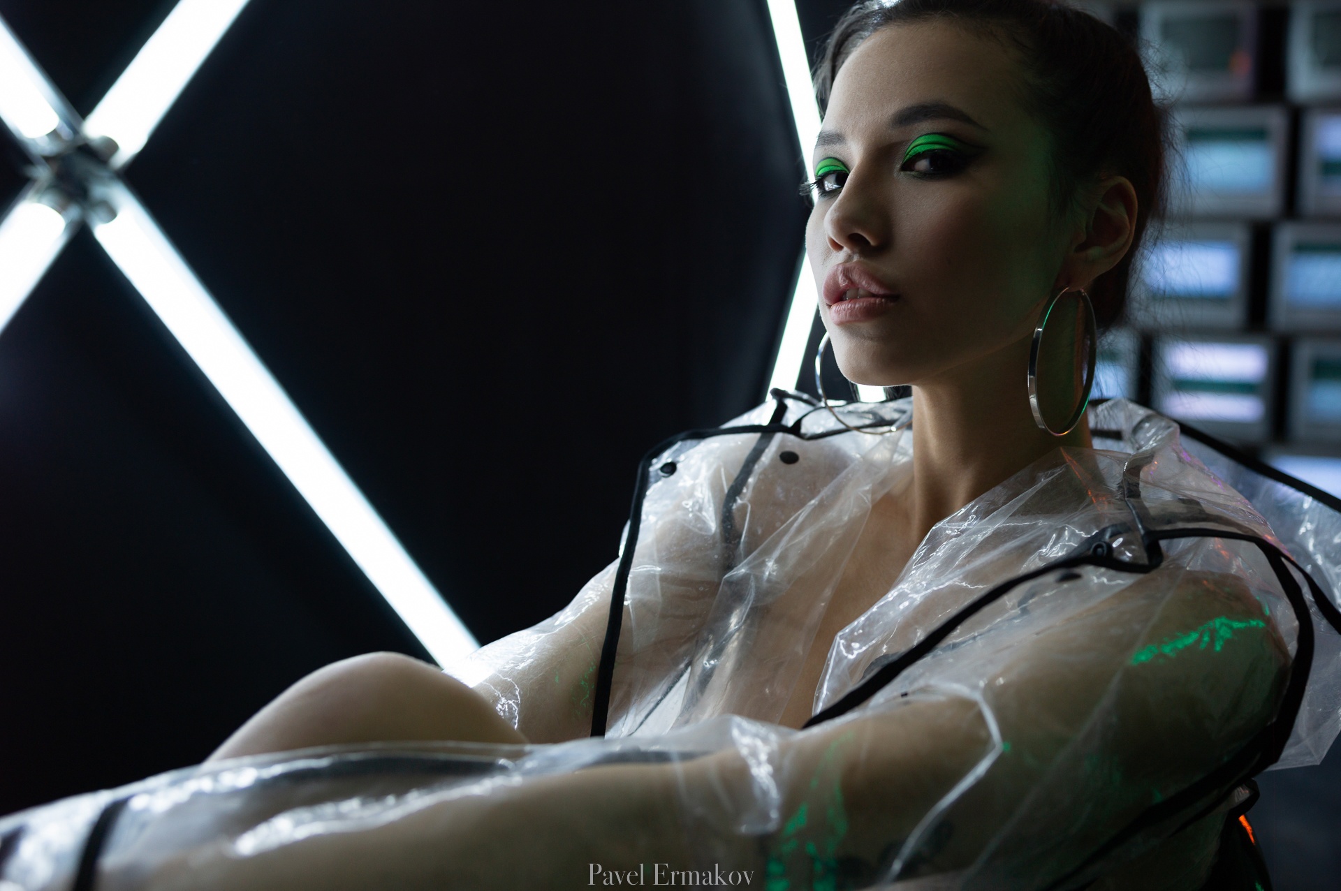 Pavel Ermakov Women Asian Makeup Robes Transparency Studio Neon Lights 1920x1276