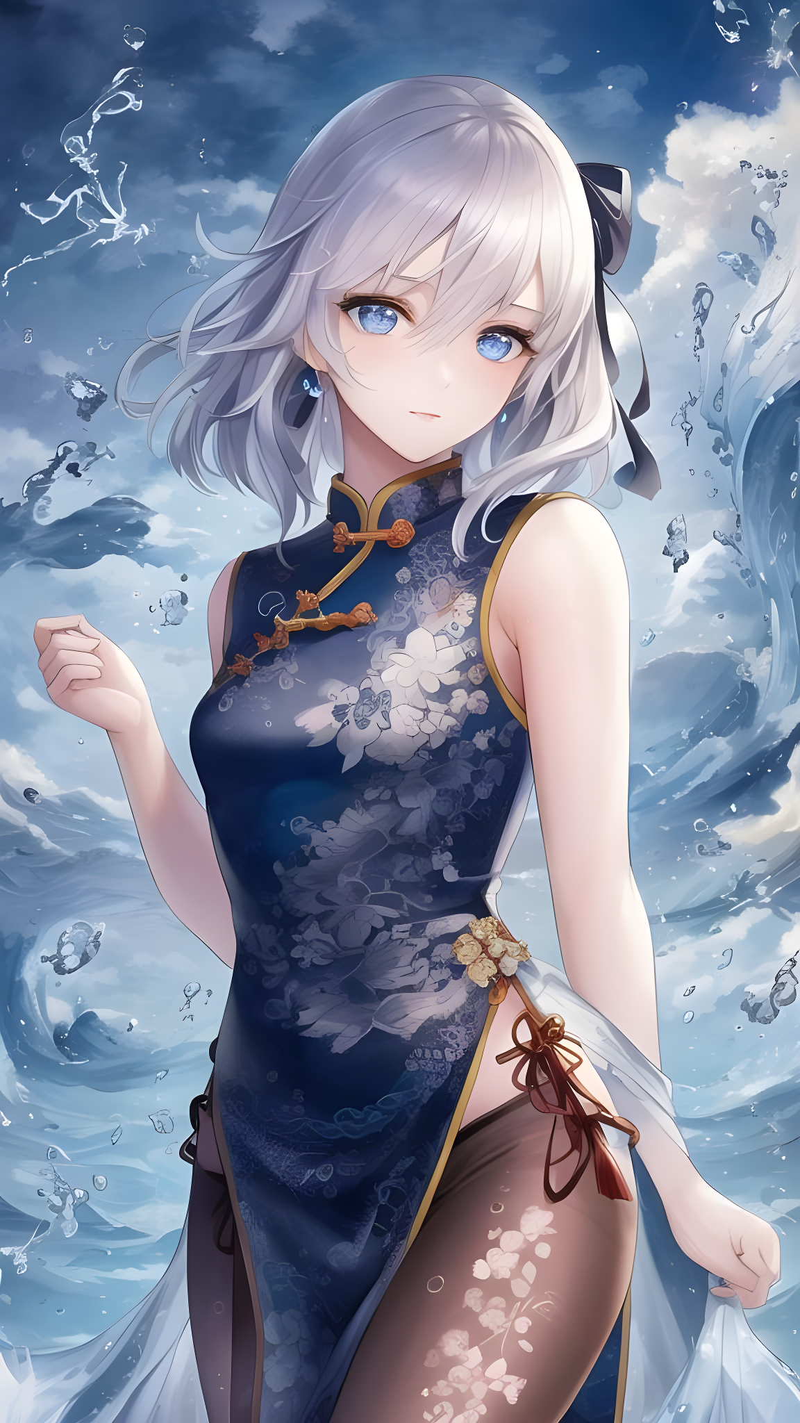 Kristin Lina Digital Art Himmel Tseng Vertical Anime Girls Water Water Drops Chinese Dress Blue Eyes 1152x2048