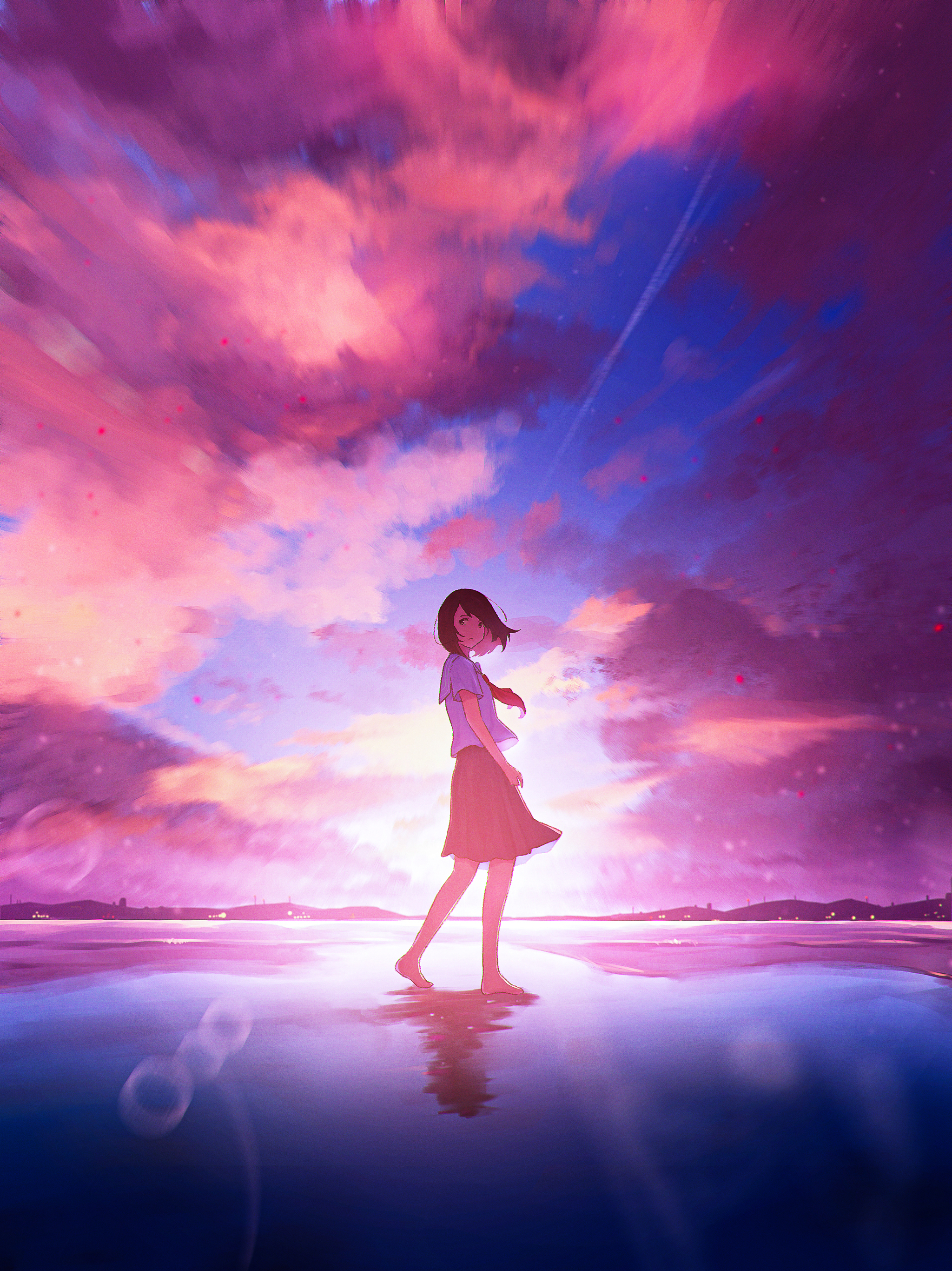 Oka Kojiro Illustration Anime Girls Water Depth Of Field Clouds Sky Anime Sky Vertical School Unifor 2048x2732