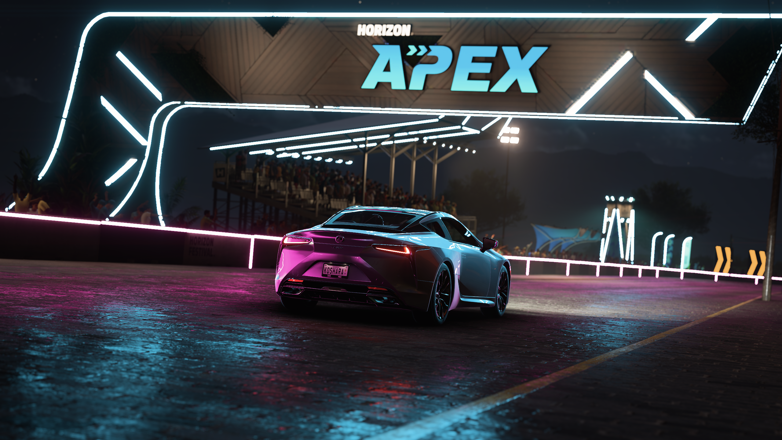 Forza Horizon 5 Car Night Neon Lexus Japanese Cars Video Games PlaygroundGames Rear View Taillights  2560x1440